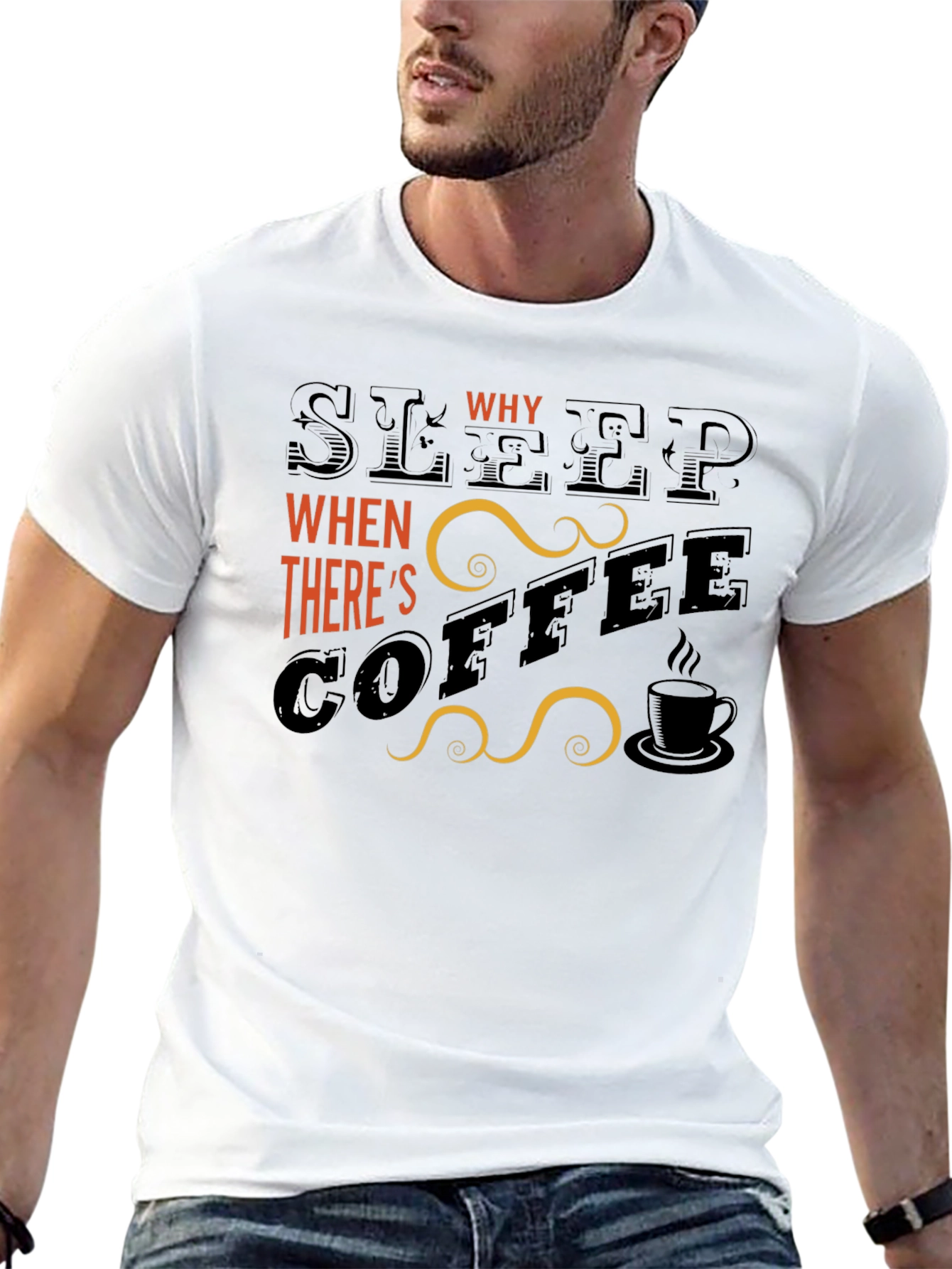 Black Sleep? Why? Coffee Graphic T-Shirt - Black view 13