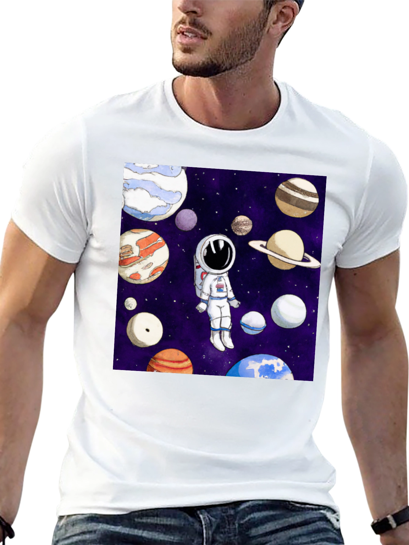 Black Astronaut & Planet Graphic T-Shirt - Space Adventure view 13