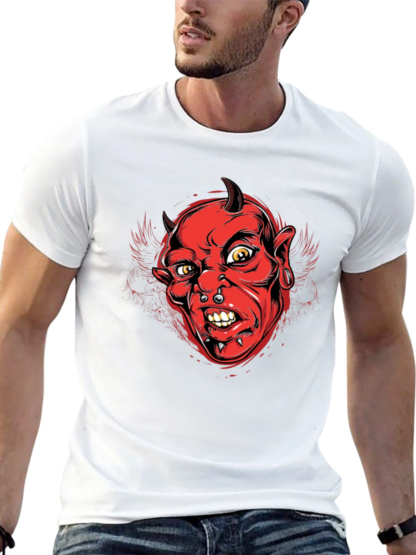 Black Devil Graphic Print Men's Black T-Shirt view 13