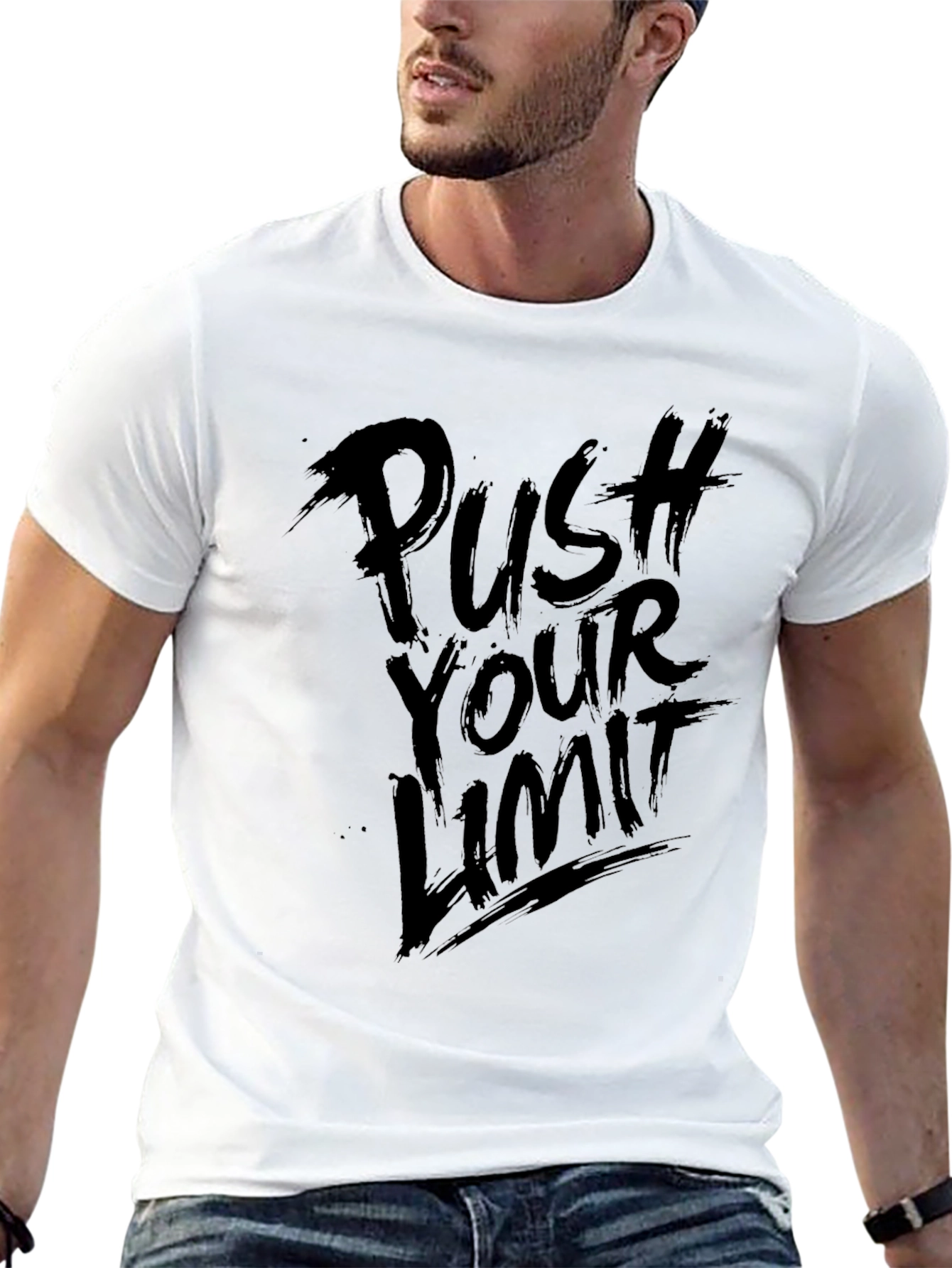 Black Push Your Limit Black Graphic Tee - Motivational Design view 13