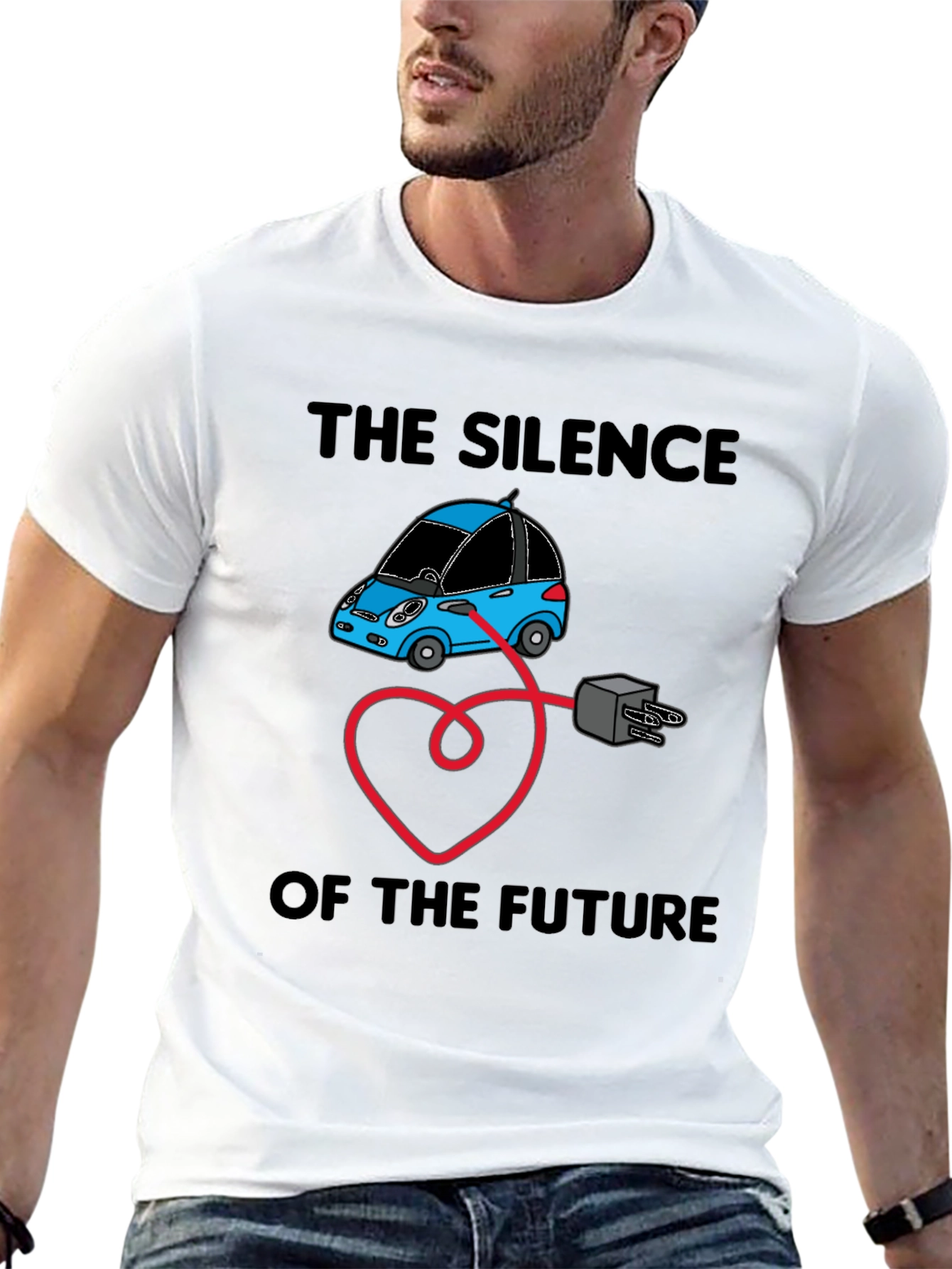 Black Electric Car T-Shirt - Silence of the Future view 13