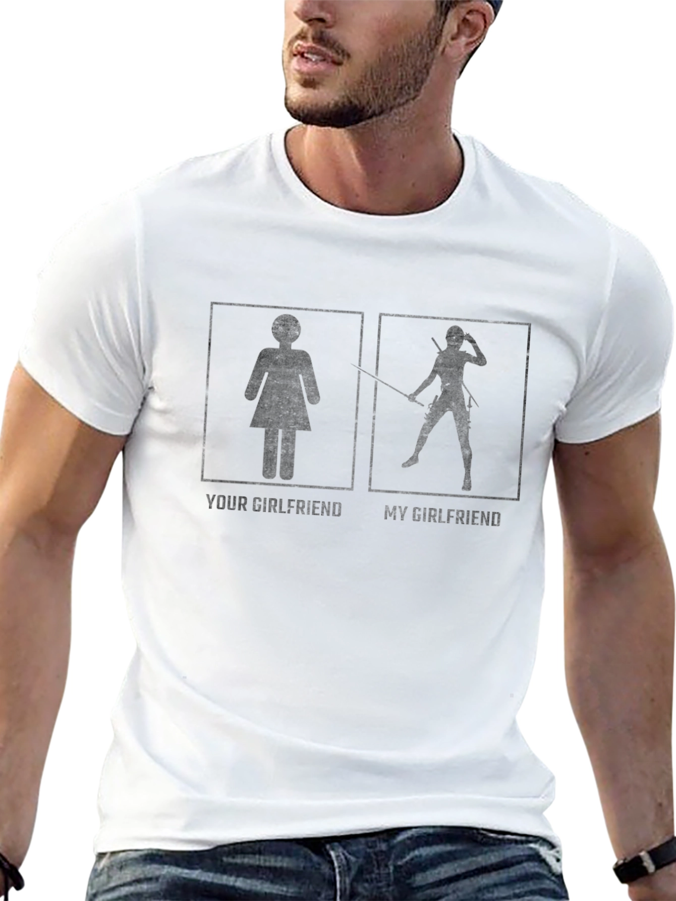 Black Funny "Your Girlfriend vs My Girlfriend" Black T-Shirt view 13