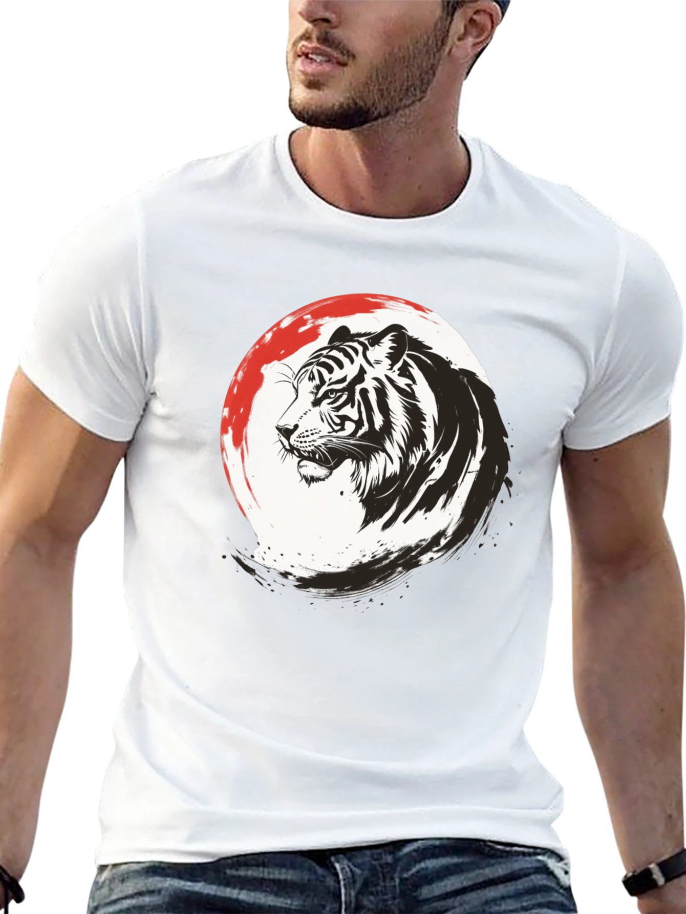 Black Tiger Graphic Print Men's Black T-Shirt view 13