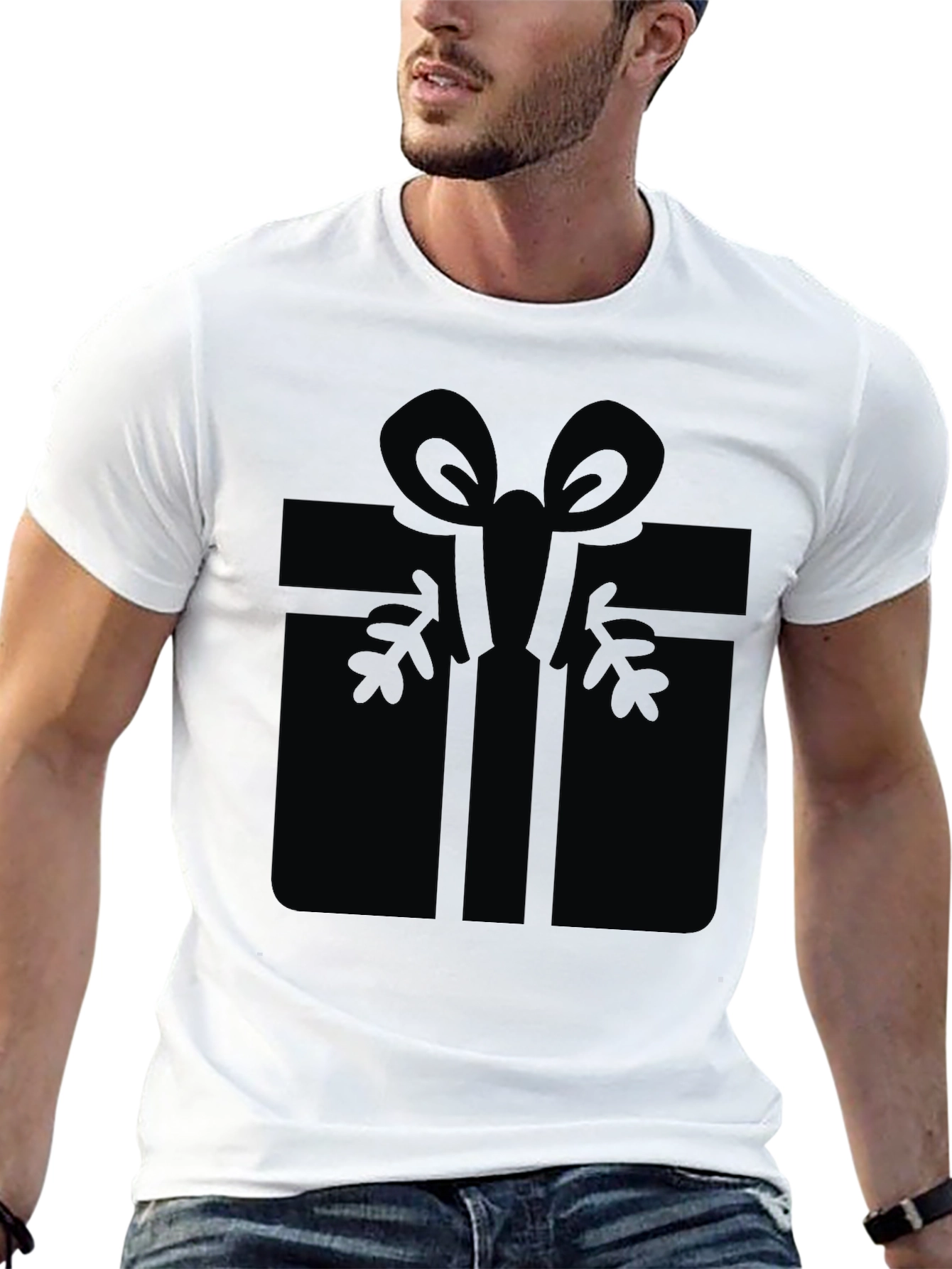 Black Festive Gift Graphic Tee - Black Cotton Blend view 13