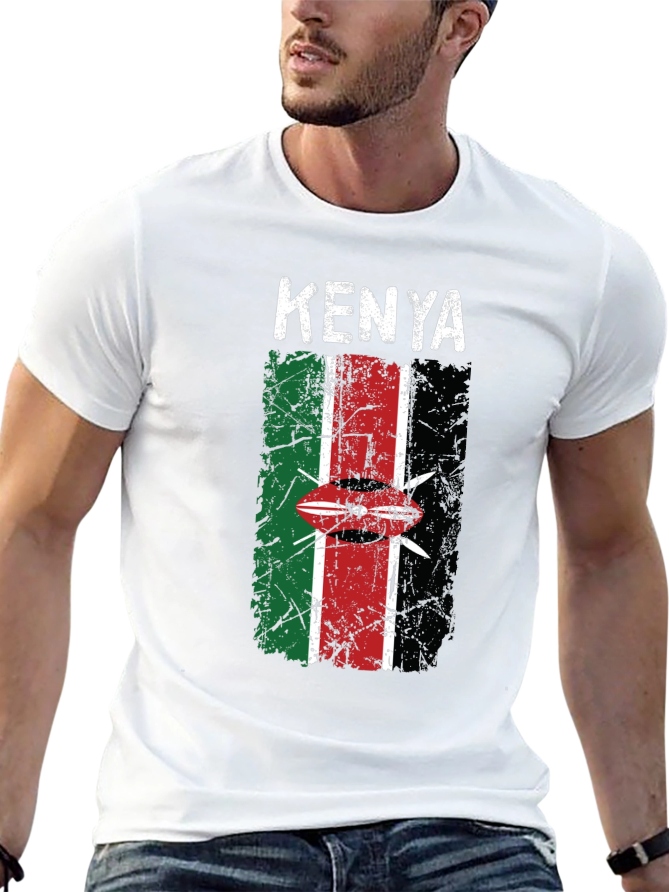 Kenya Flag T-Shirt - Distressed Graphic Tee - 13