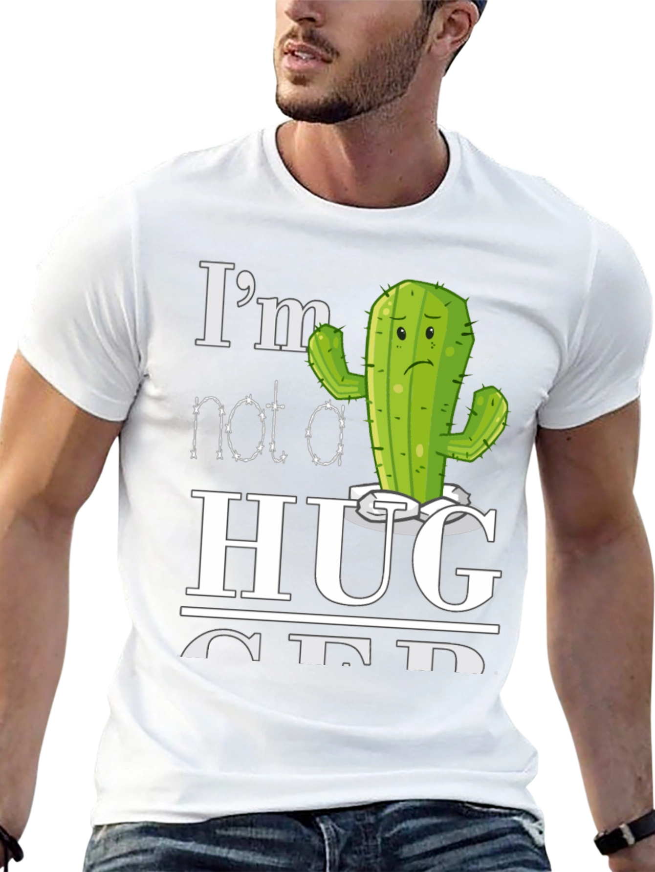 Black I'm Not a Hugger Cactus T-Shirt view 13