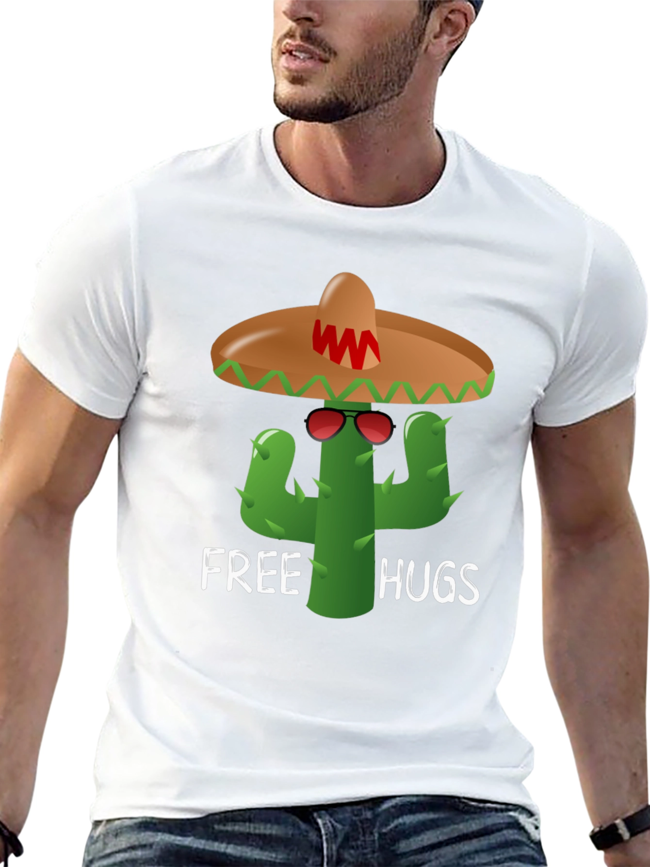 Black Free Hugs Cactus Tee - Fun Graphic T-Shirt view 13