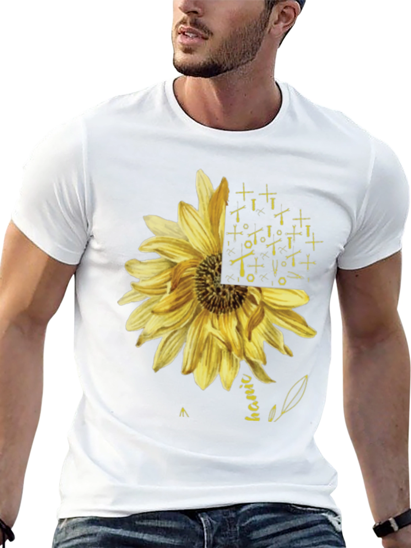 Black Mechanic Sunflower Graphic T-Shirt - Black view 13
