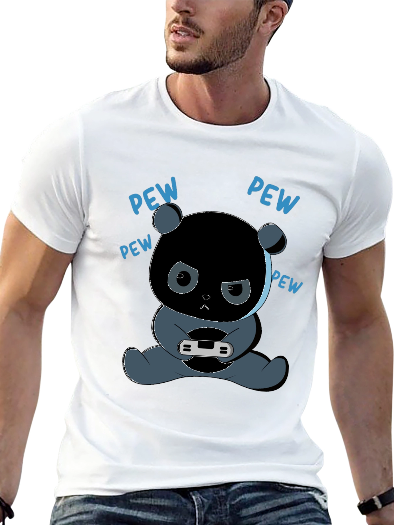 Black Gamer Panda T-Shirt - Pew Pew view 13
