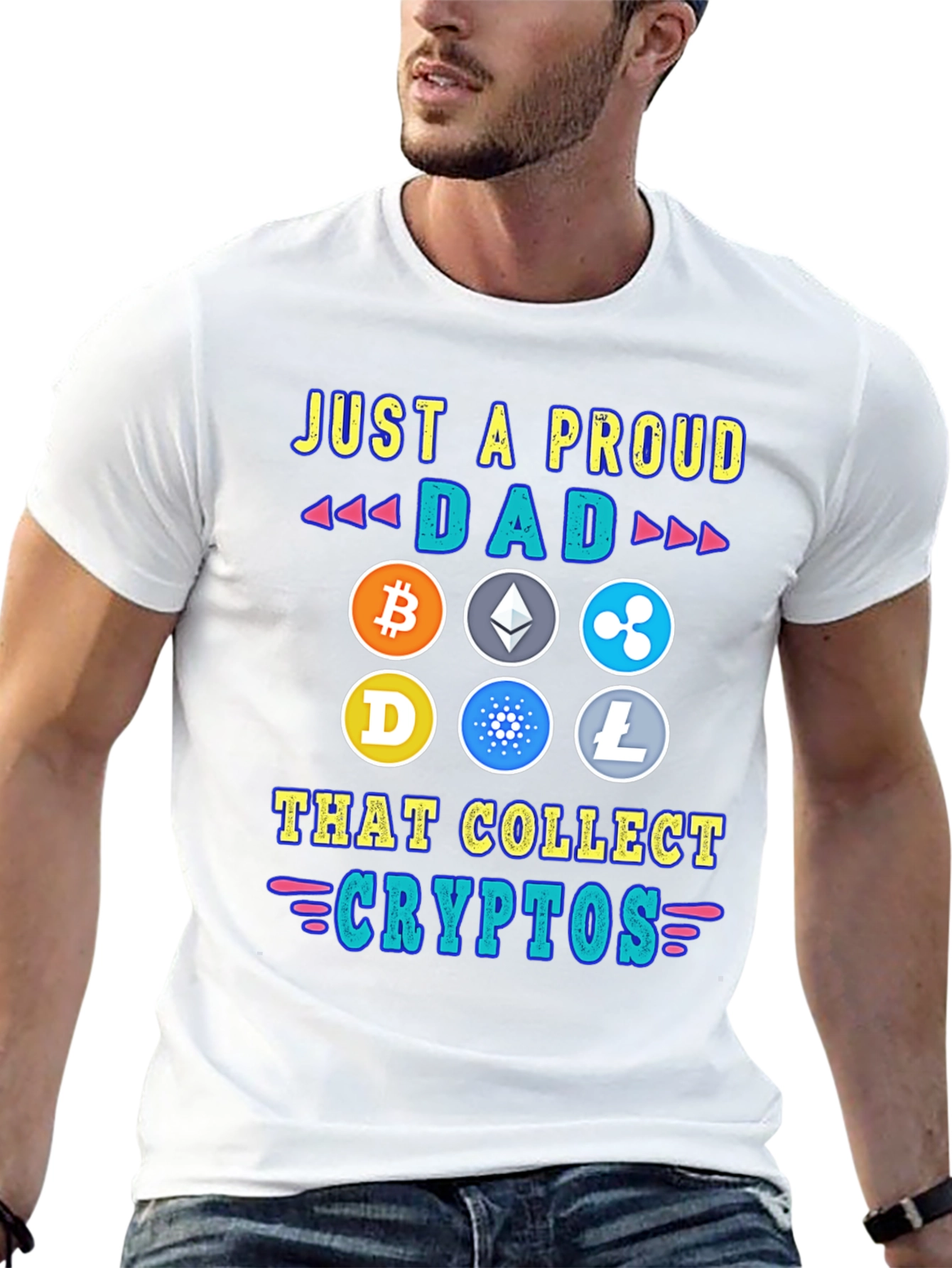 Black Proud Dad Crypto Collector T-Shirt view 13