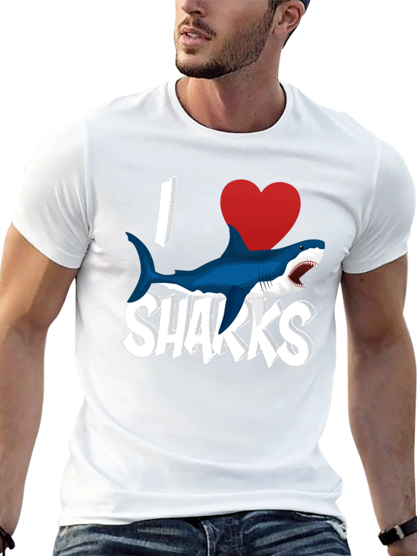 Black I Love Sharks T-Shirt - Black Cotton Blend view 13