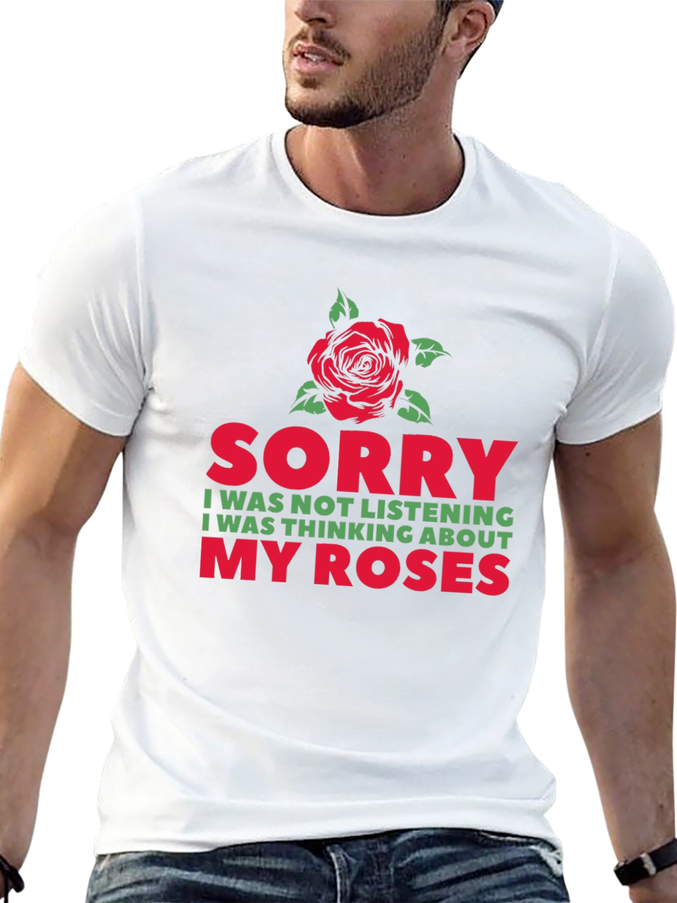 Black Sorry, Thinking About My Roses Graphic T-Shirt view 13