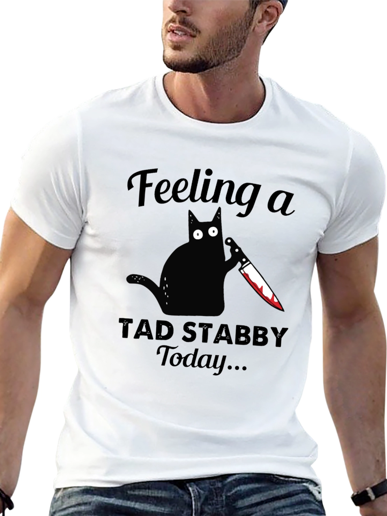 Black Feeling Stabby Cat Graphic Tee - Black Cotton T-Shirt view 13