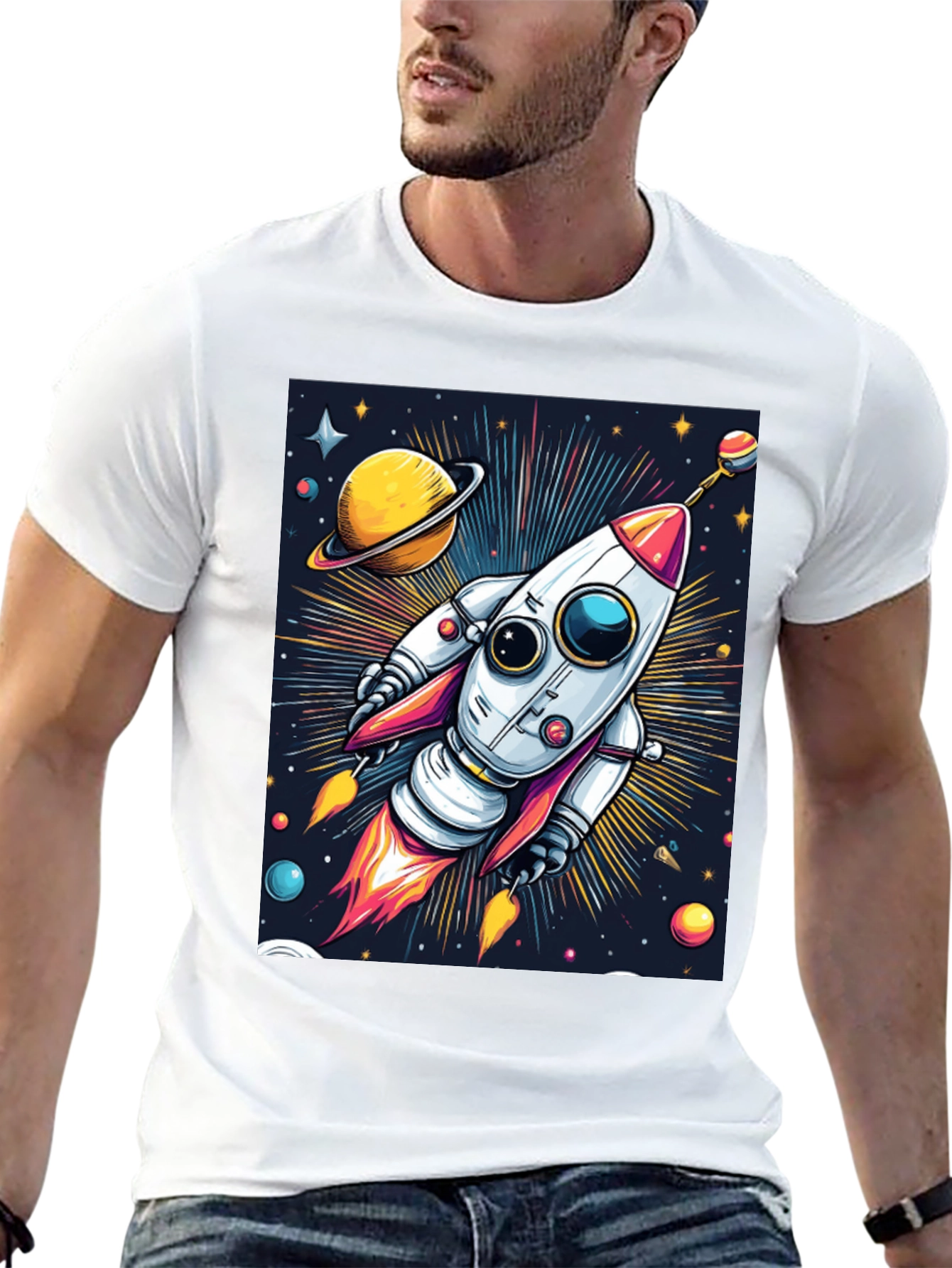 Black Space Rocket T-Shirt - Cosmic Graphic Tee view 13