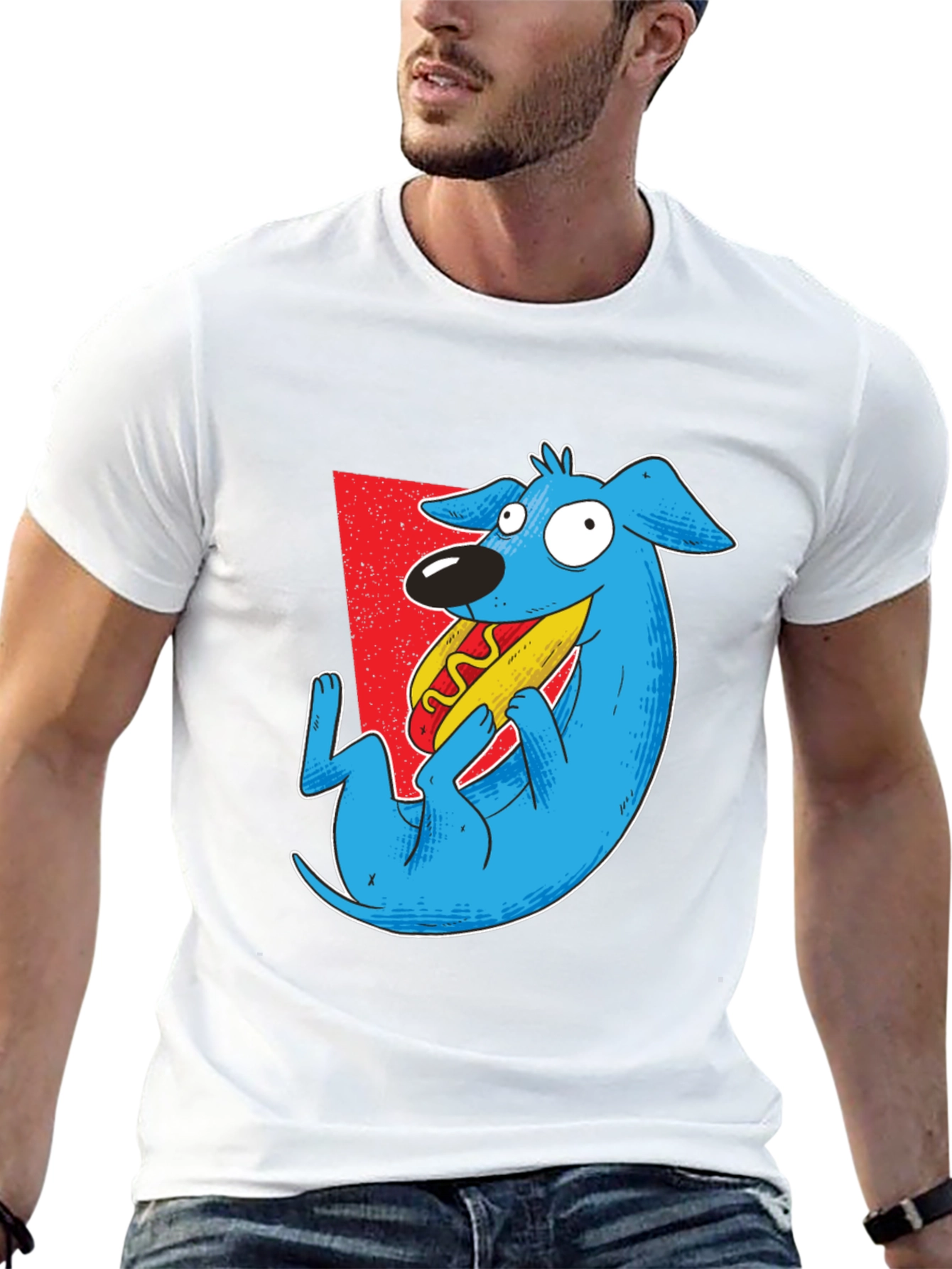 Black Cartoon Dog Eating Hotdog Graphic Tee - Black view 13