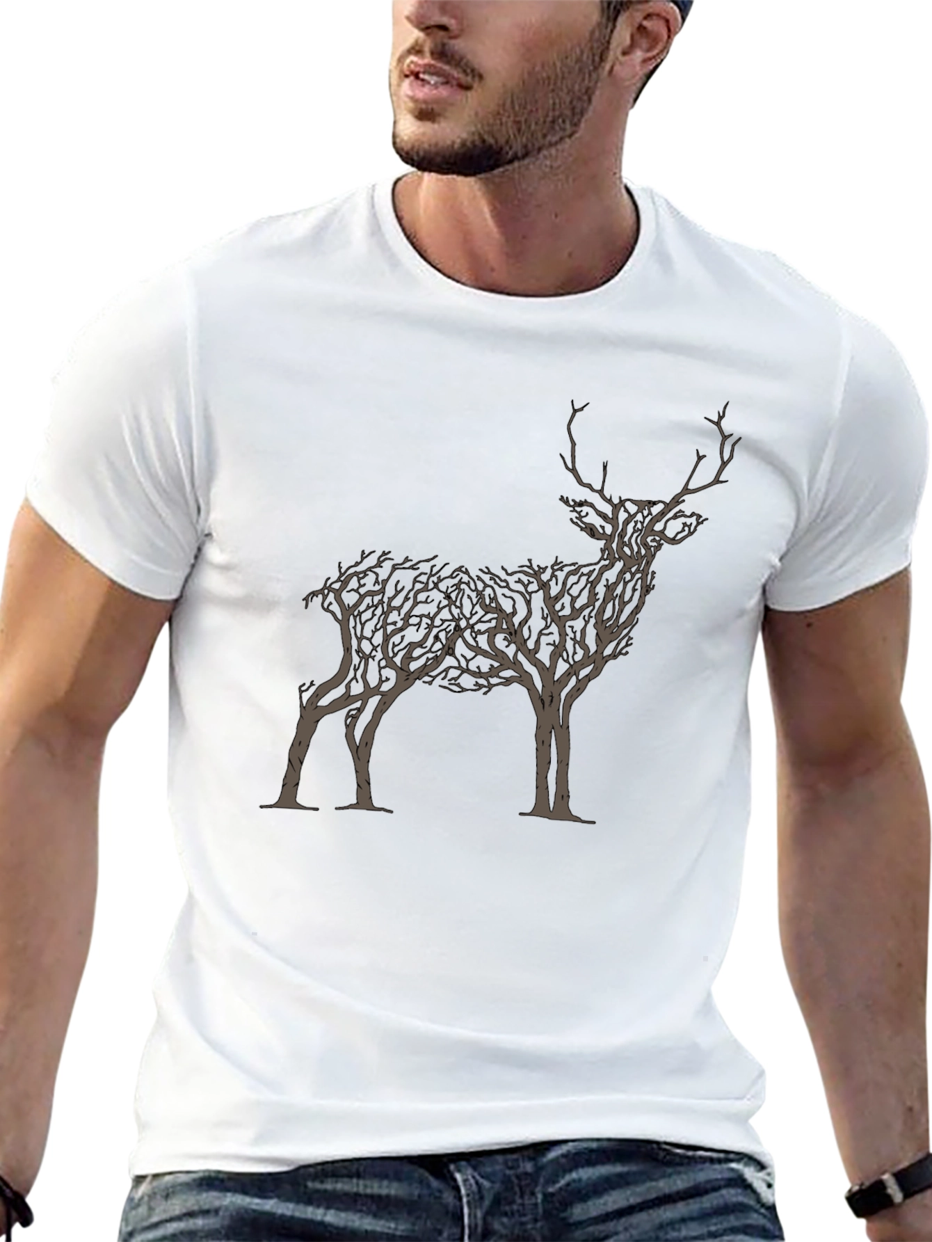 Black Nature Stag Graphic Tee - Black Cotton Blend view 13