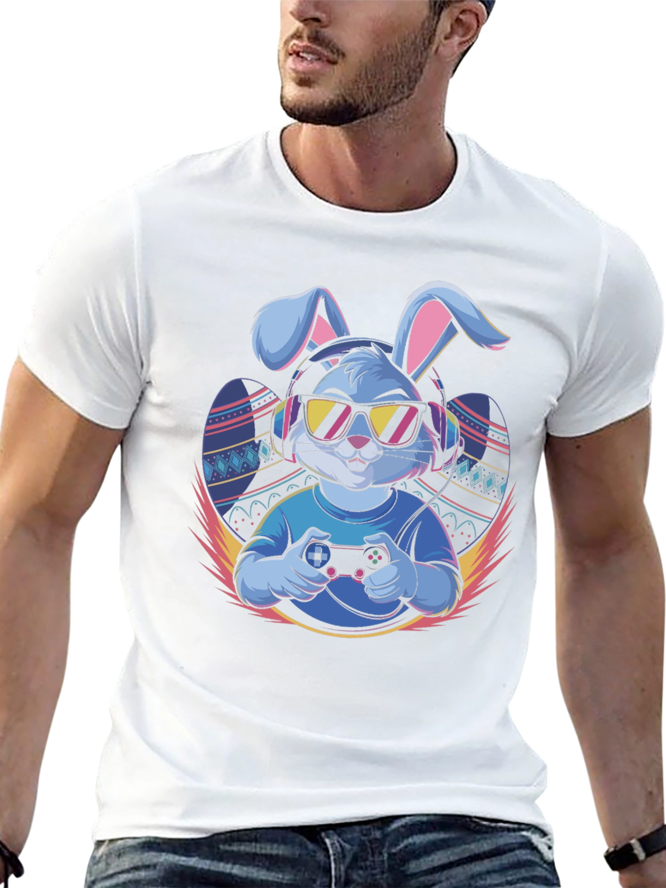 Black Cool Gamer Bunny T-Shirt view 13