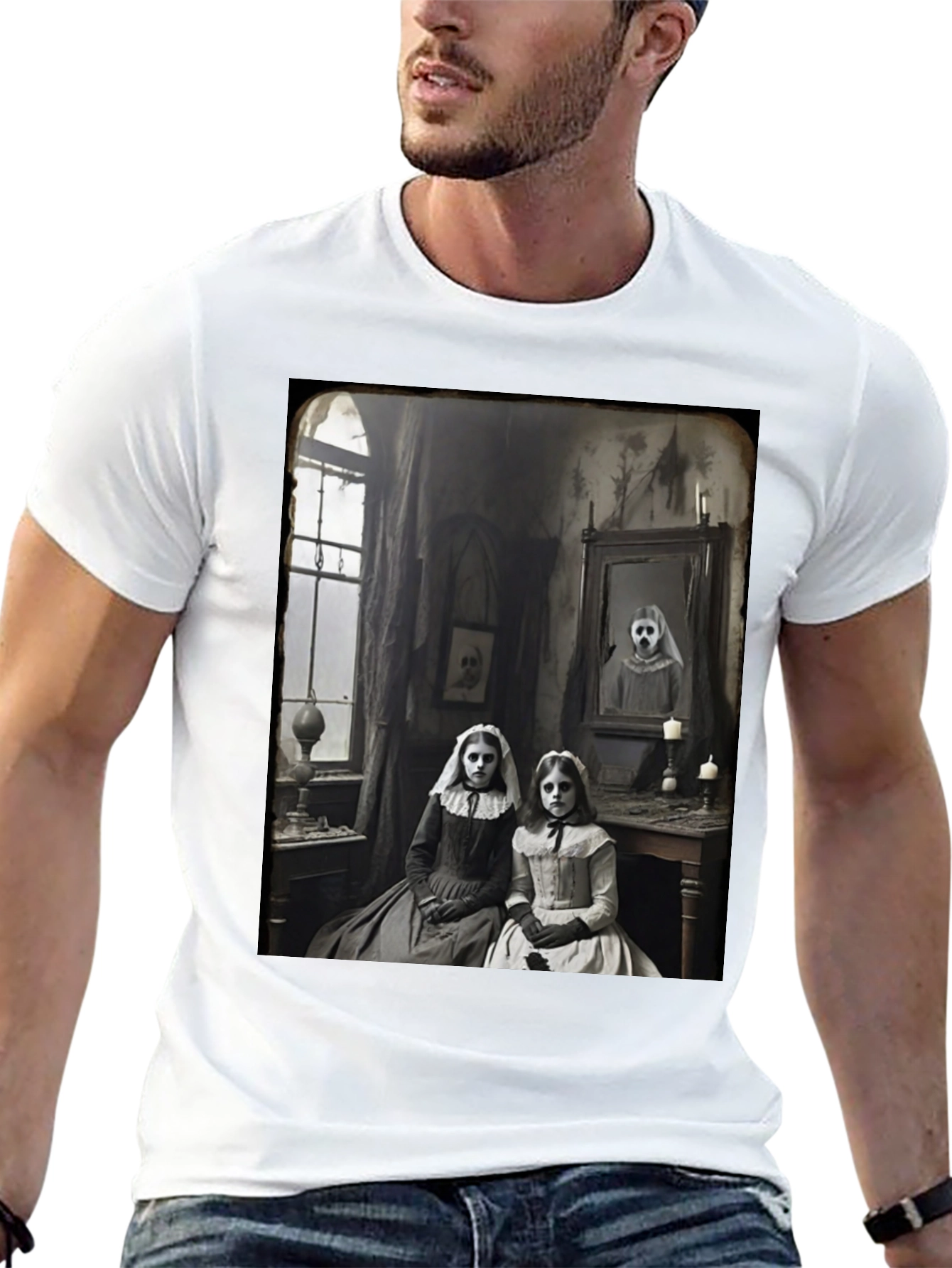 Creepy Sisters Graphic Tee - Vintage Horror Style - 13
