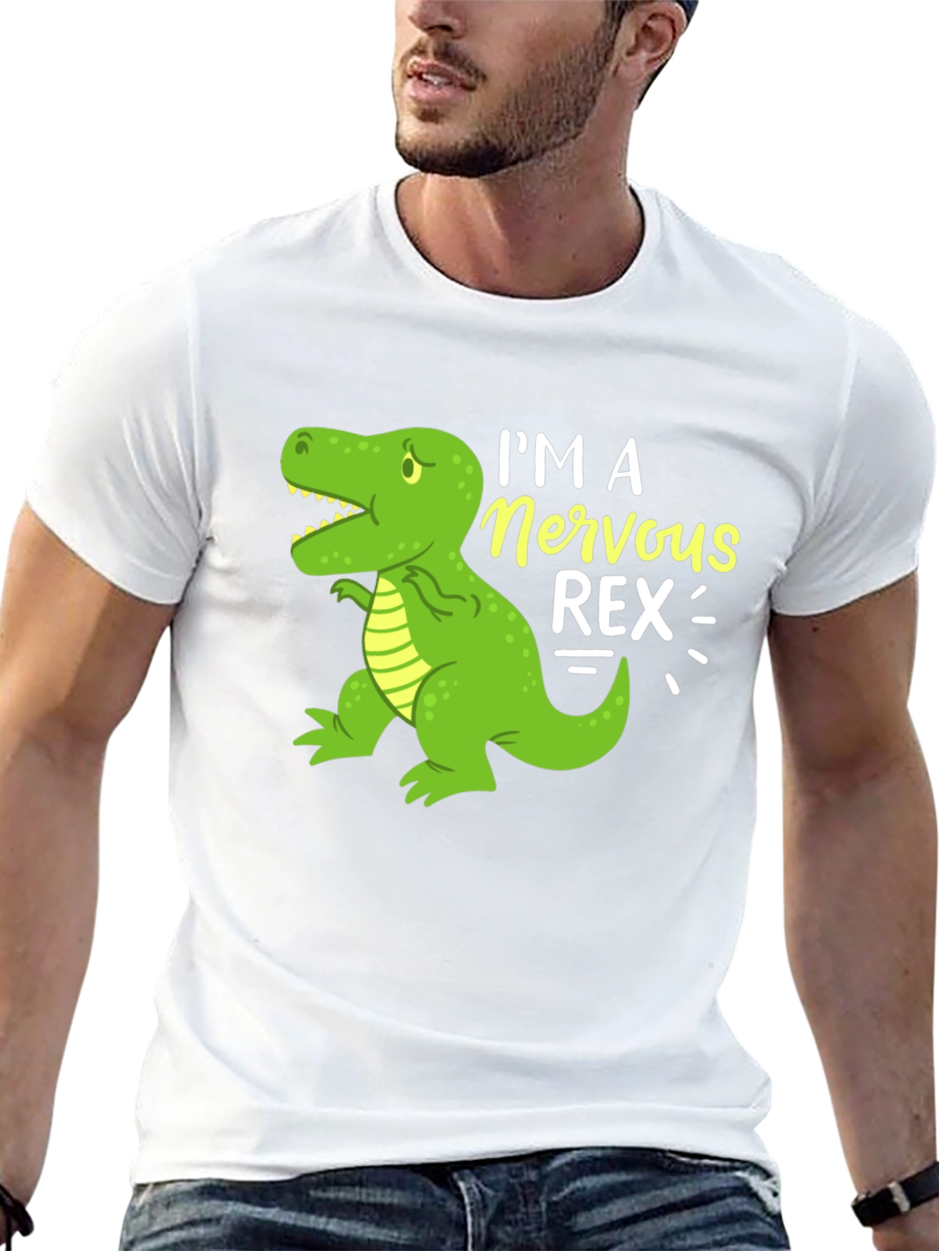 Black Nervous Rex T-Shirt - Funny Dinosaur Graphic Tee view 13