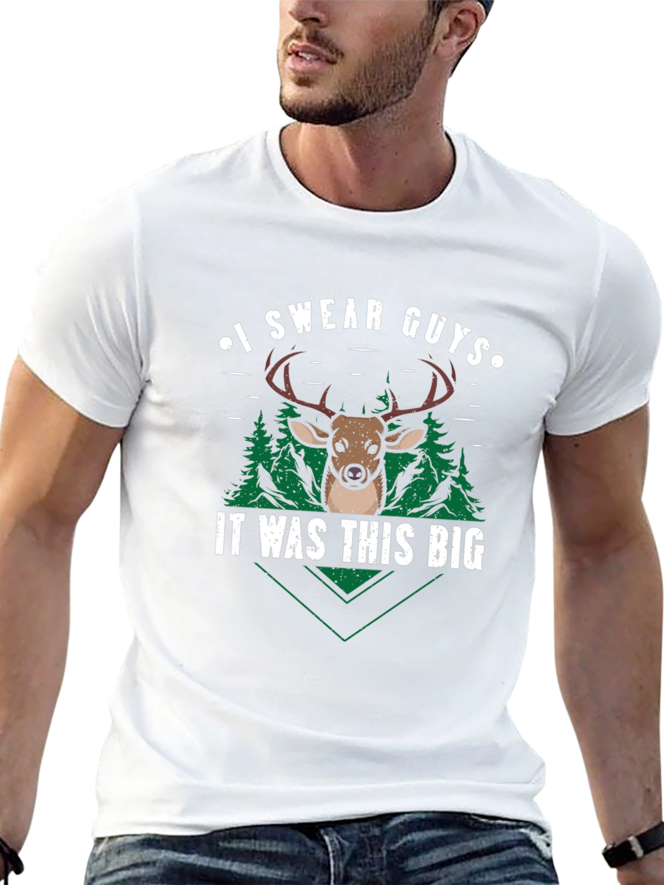 Black Funny Hunting T-Shirt - I Swear Guys It Was This Big Deer Tee view 13