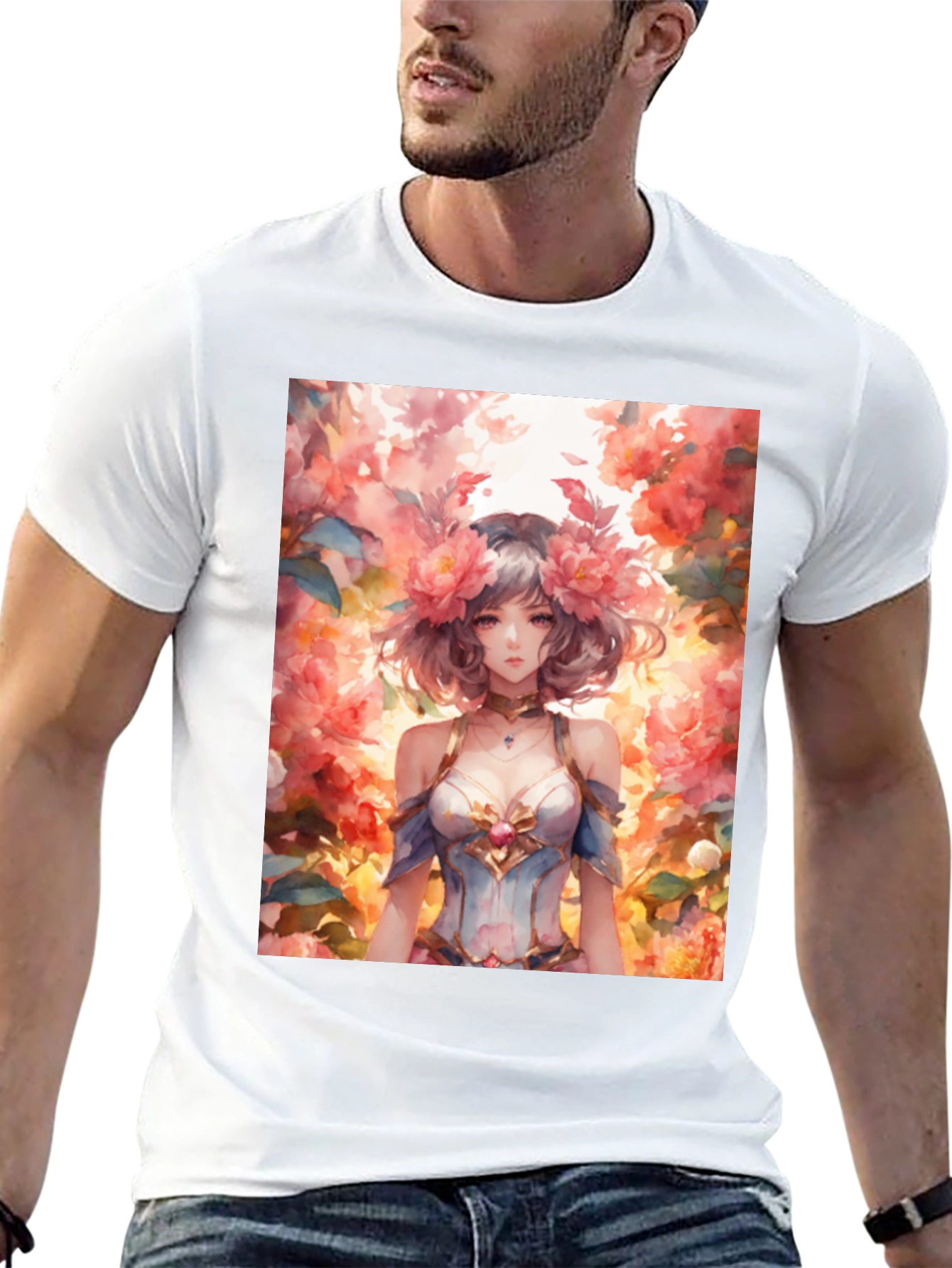Black Floral Anime Girl Graphic Tee - Stylish & Unique view 13
