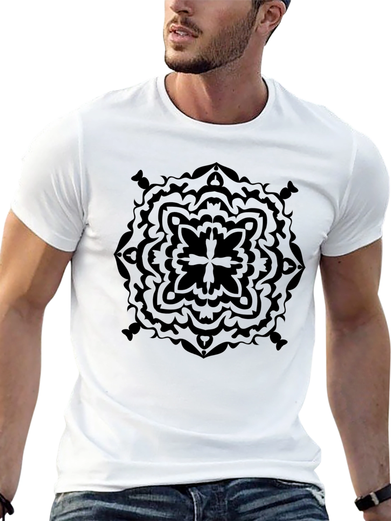 Black Black Geometric Mandala Graphic T-Shirt view 13