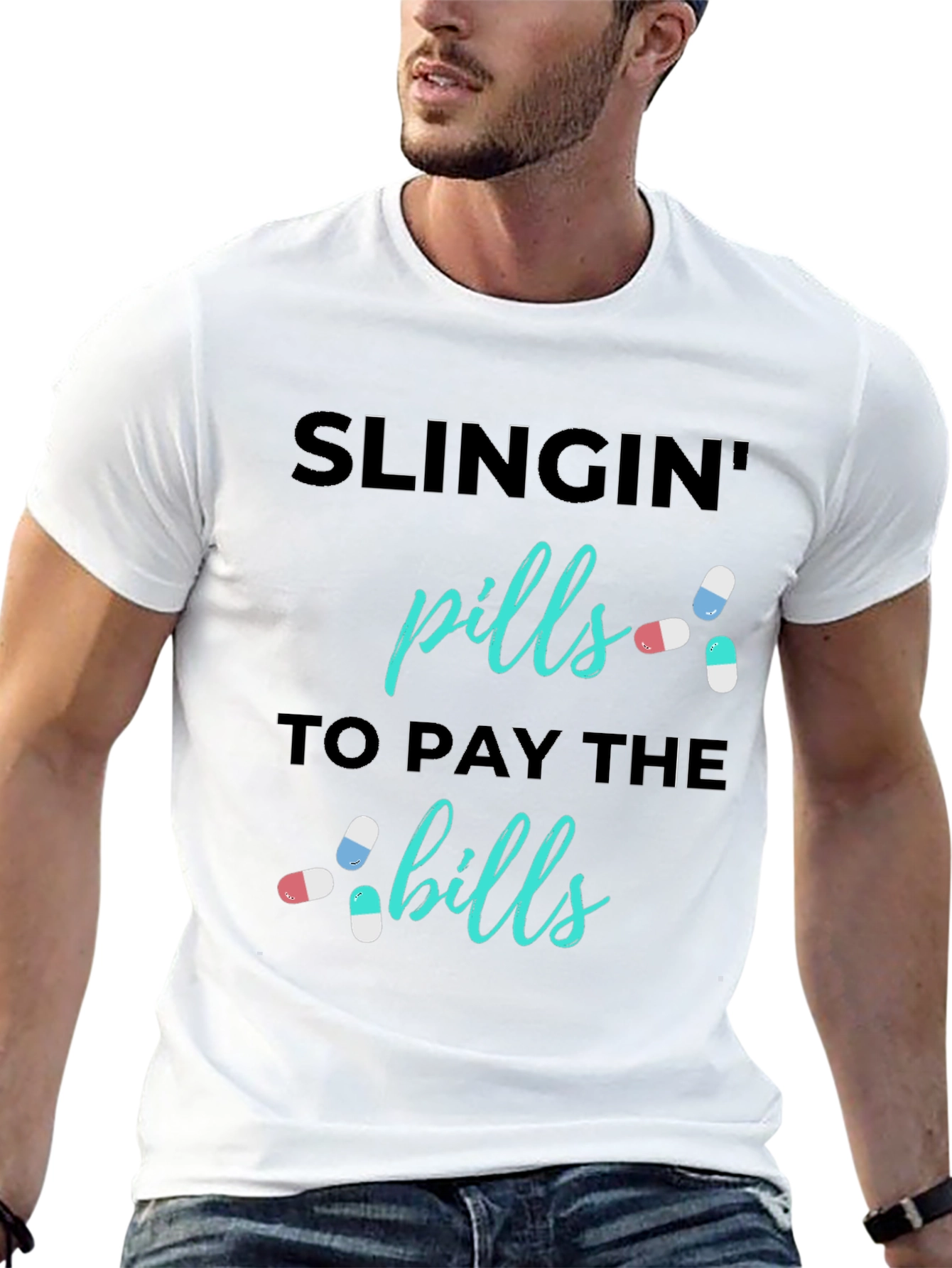 Black Slingin' Pills Graphic Tee - Funny Medical Humor T-Shirt view 13