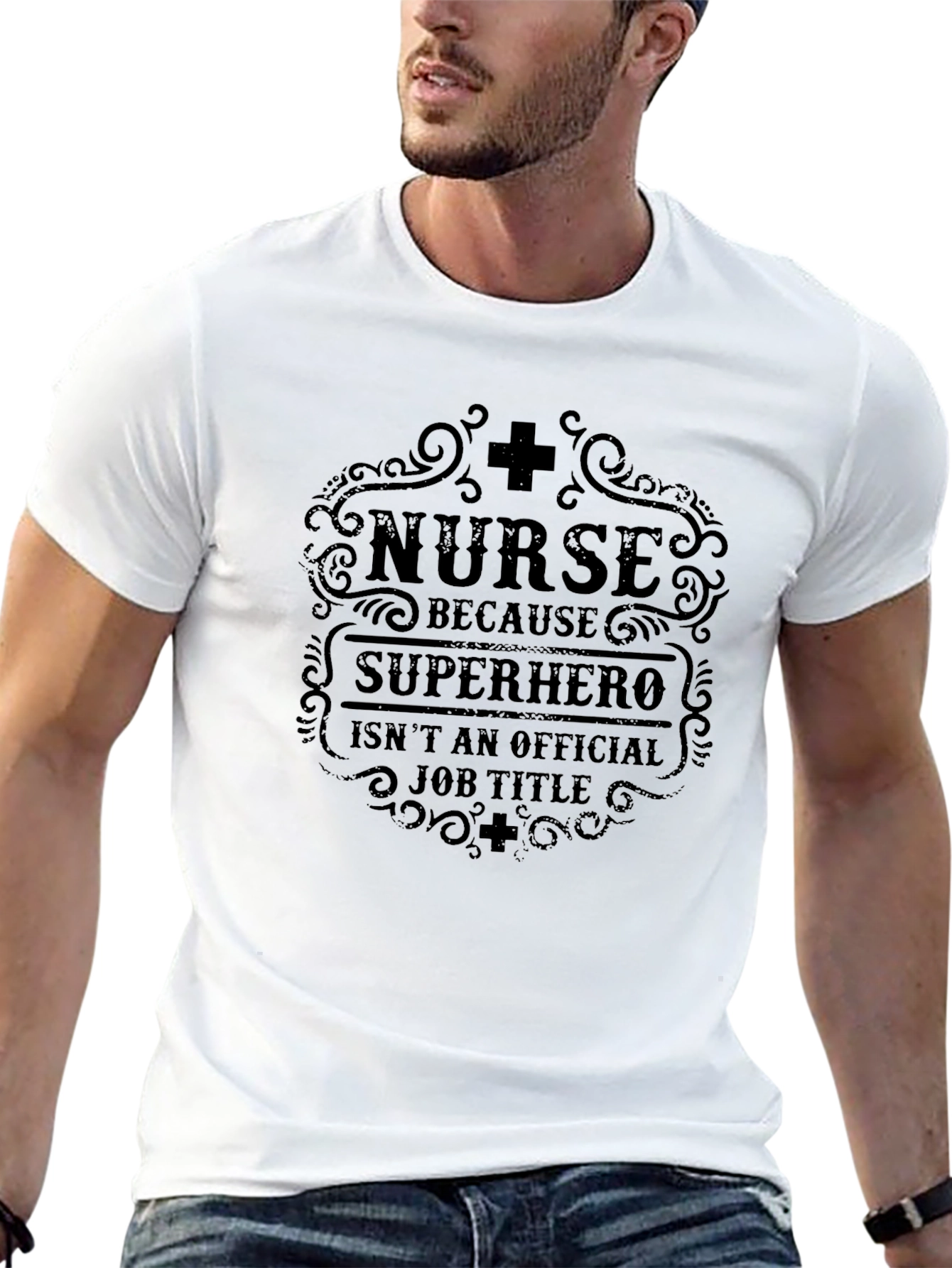 Nurse Superhero T-Shirt - Black Cotton Graphic Tee - 13