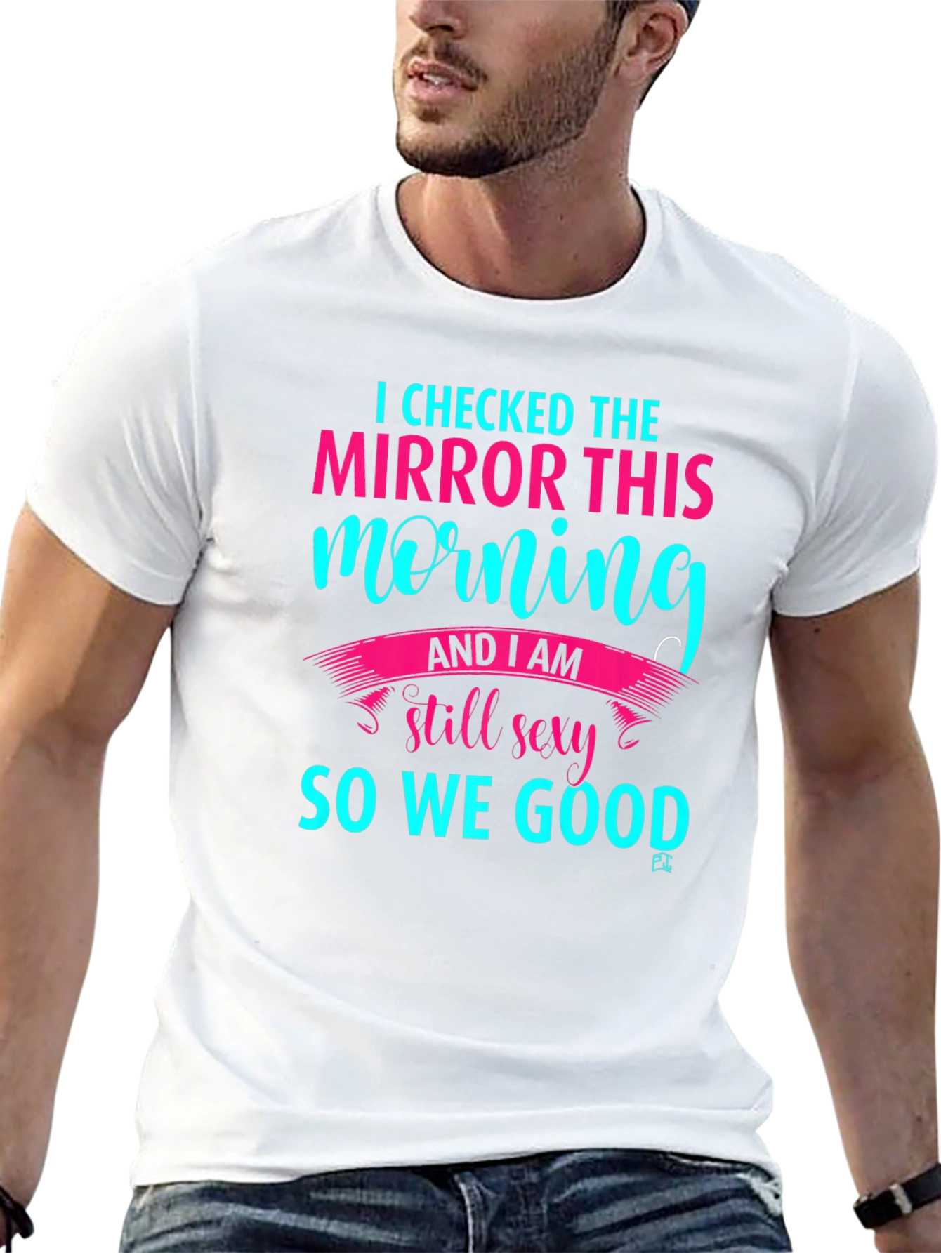 Black Funny I Checked Mirror T-Shirt - Black view 13