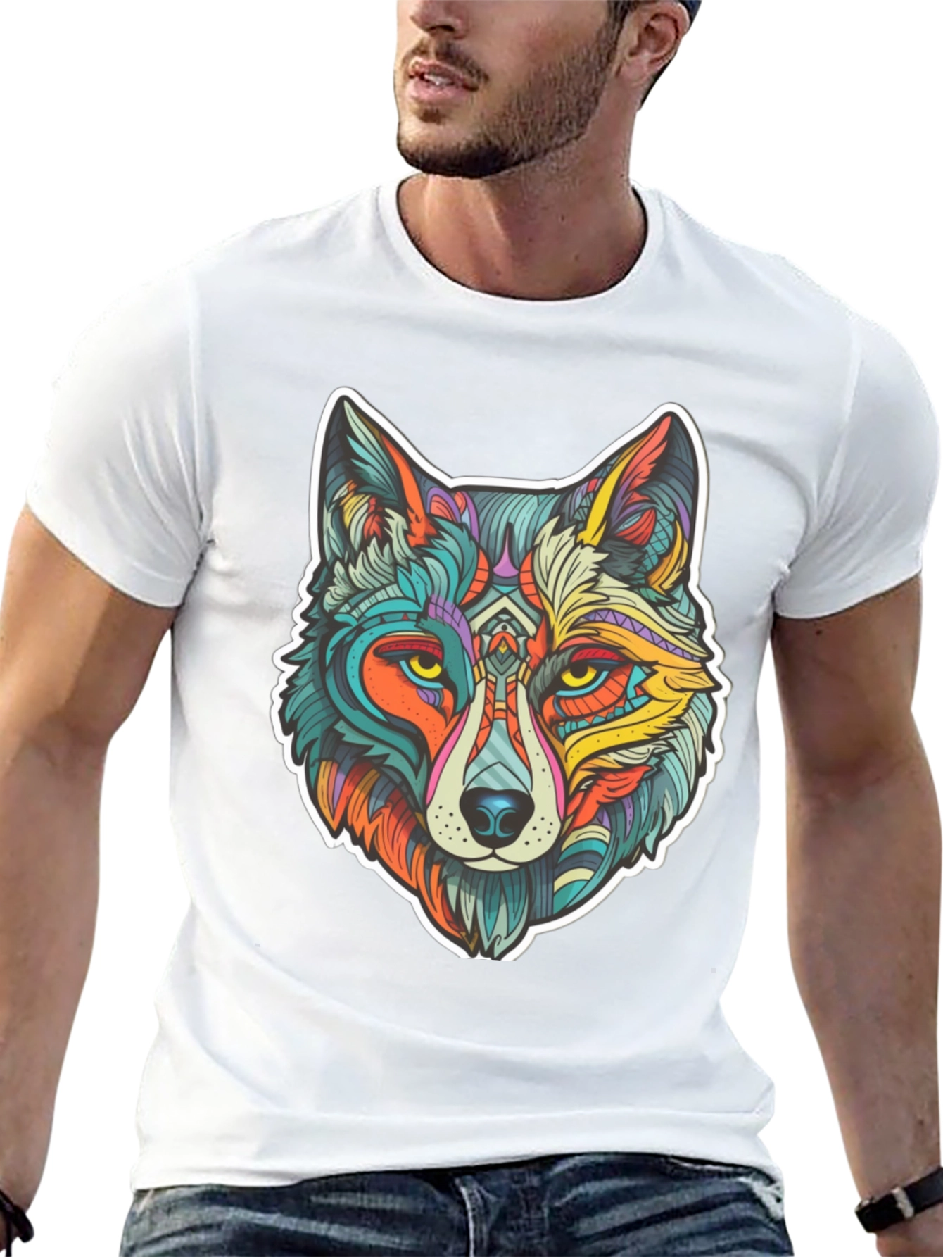 Black Wolf Art Graphic Print Black T-Shirt view 13