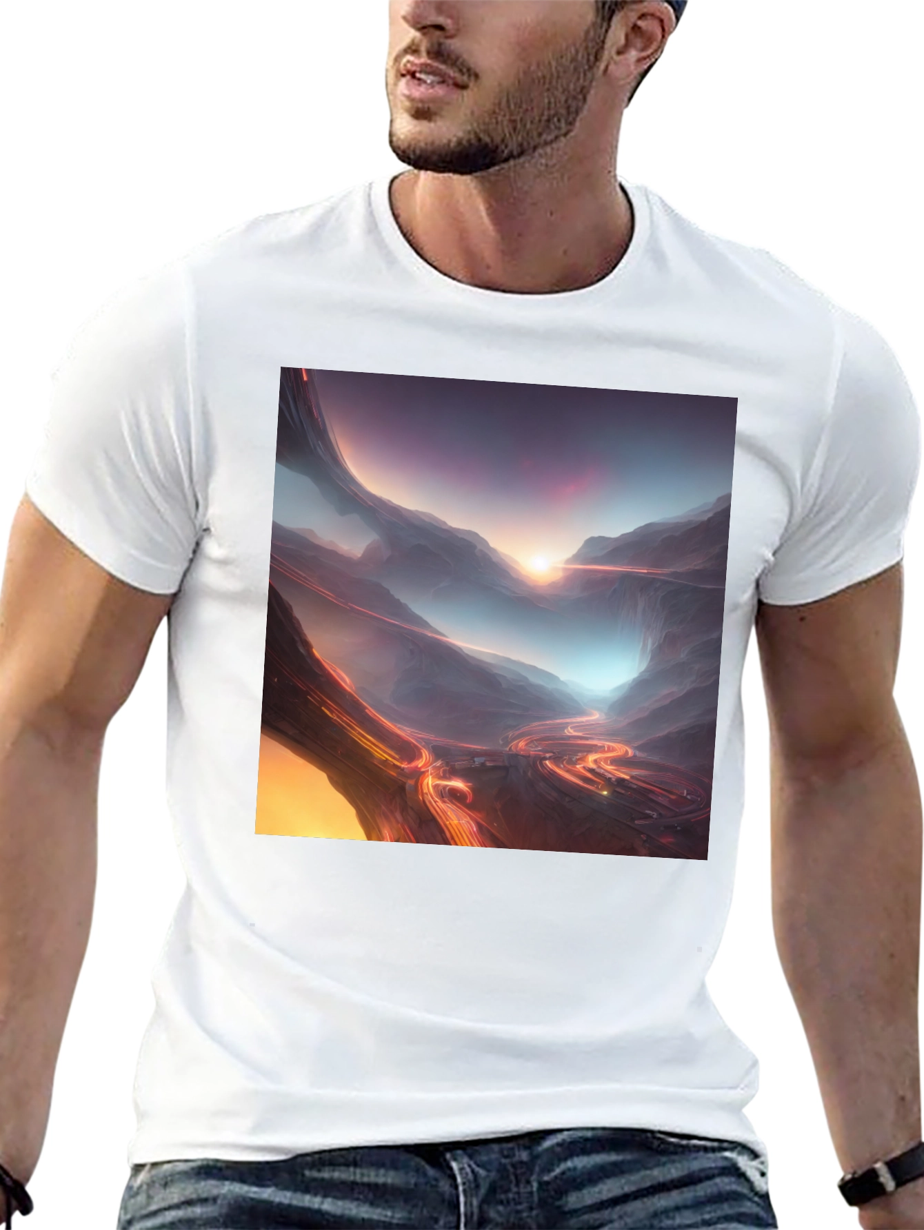 Black Sci-Fi Mountain Graphic Tee - Black Cotton view 13