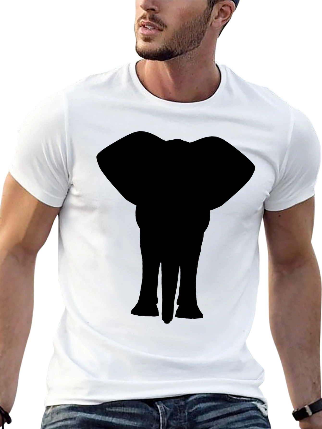 Black Elephant Silhouette Graphic Print T-Shirt view 13