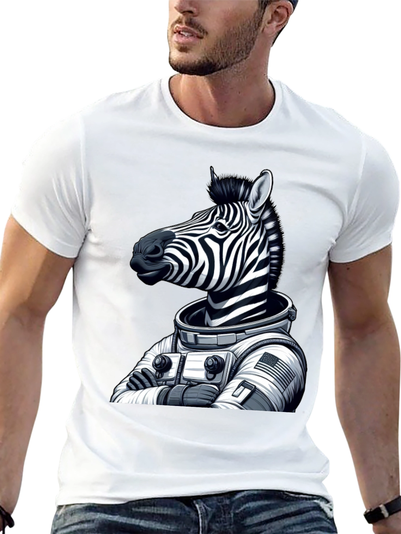 Black Zebra Astronaut Black T-Shirt view 13