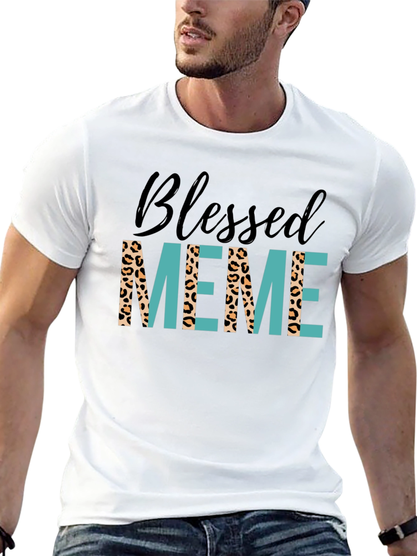Black Blessed Meme Graphic Tee - Trendy Animal Print T-Shirt view 13