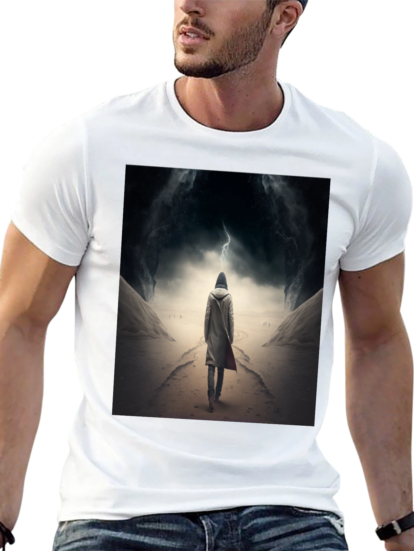 Black Hooded Figure Lightning Black T-Shirt view 13