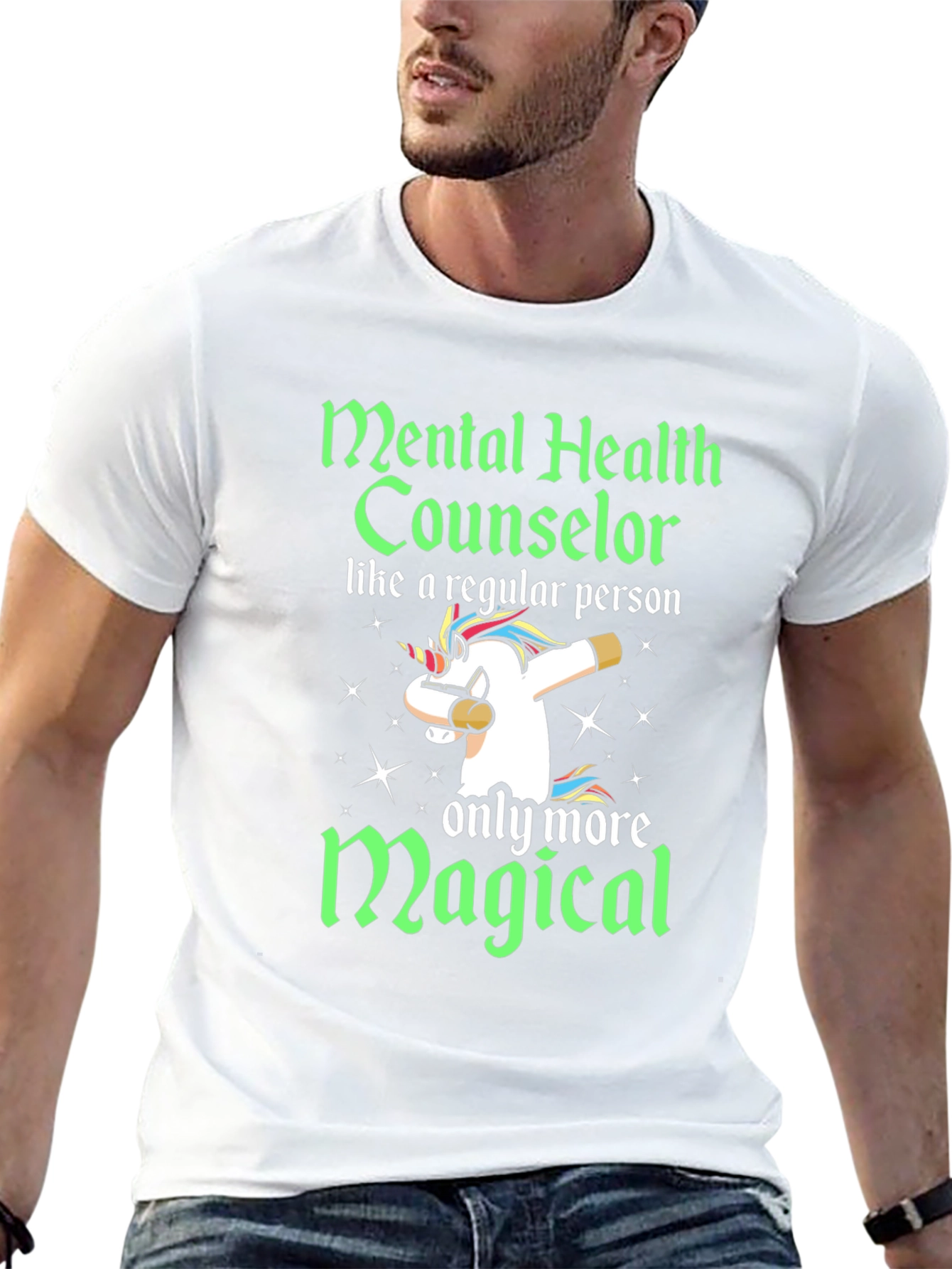 Black Mental Health Counselor Unicorn Graphic T-Shirt view 13
