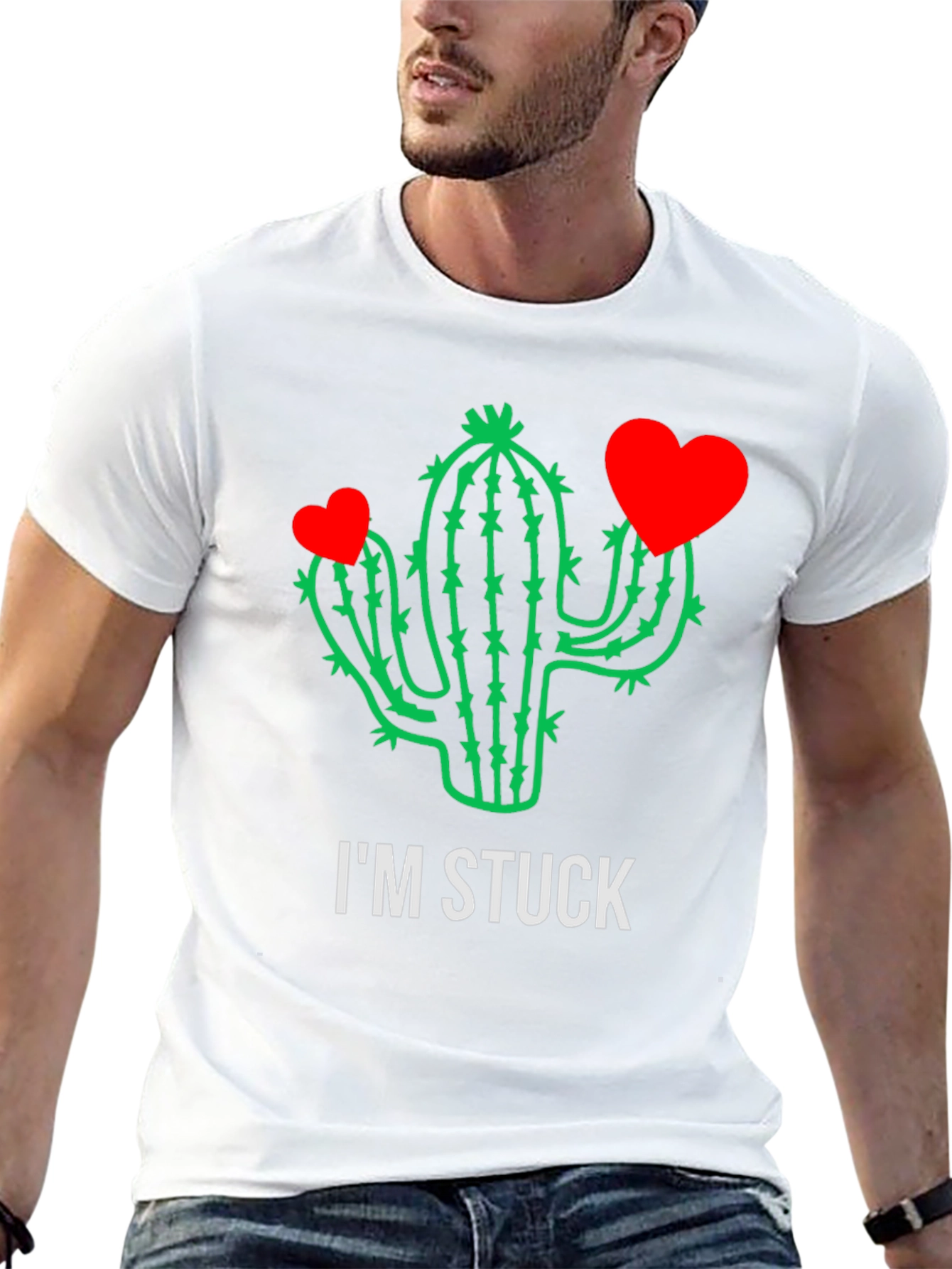 Black I'm Stuck Cactus T-Shirt - Funny Graphic Tee view 13