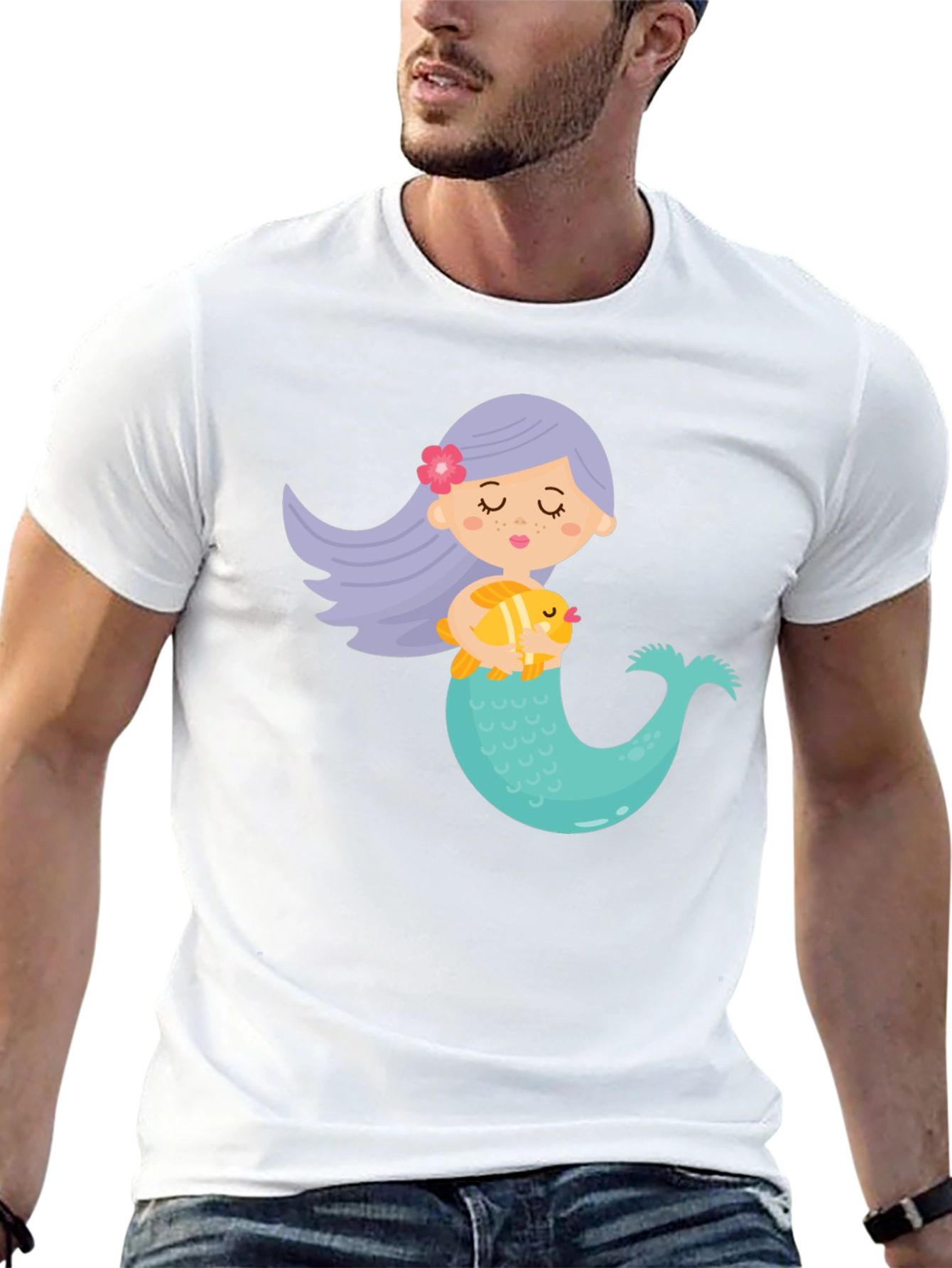 Black Cute Mermaid Graphic Tee - Black Unisex T-Shirt view 13
