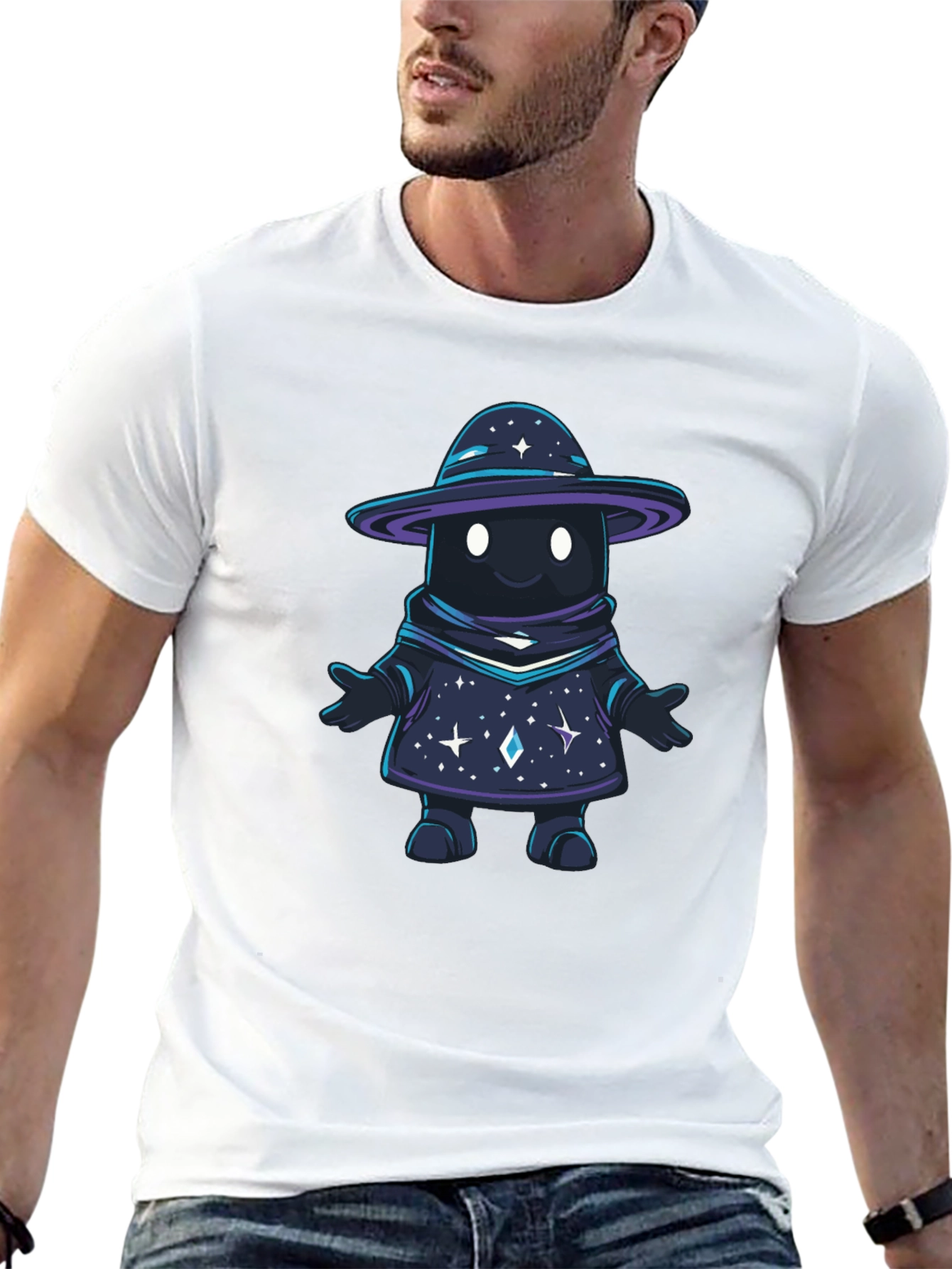Black Galaxy Wizard Graphic T-Shirt - Unisex Black Tee view 13