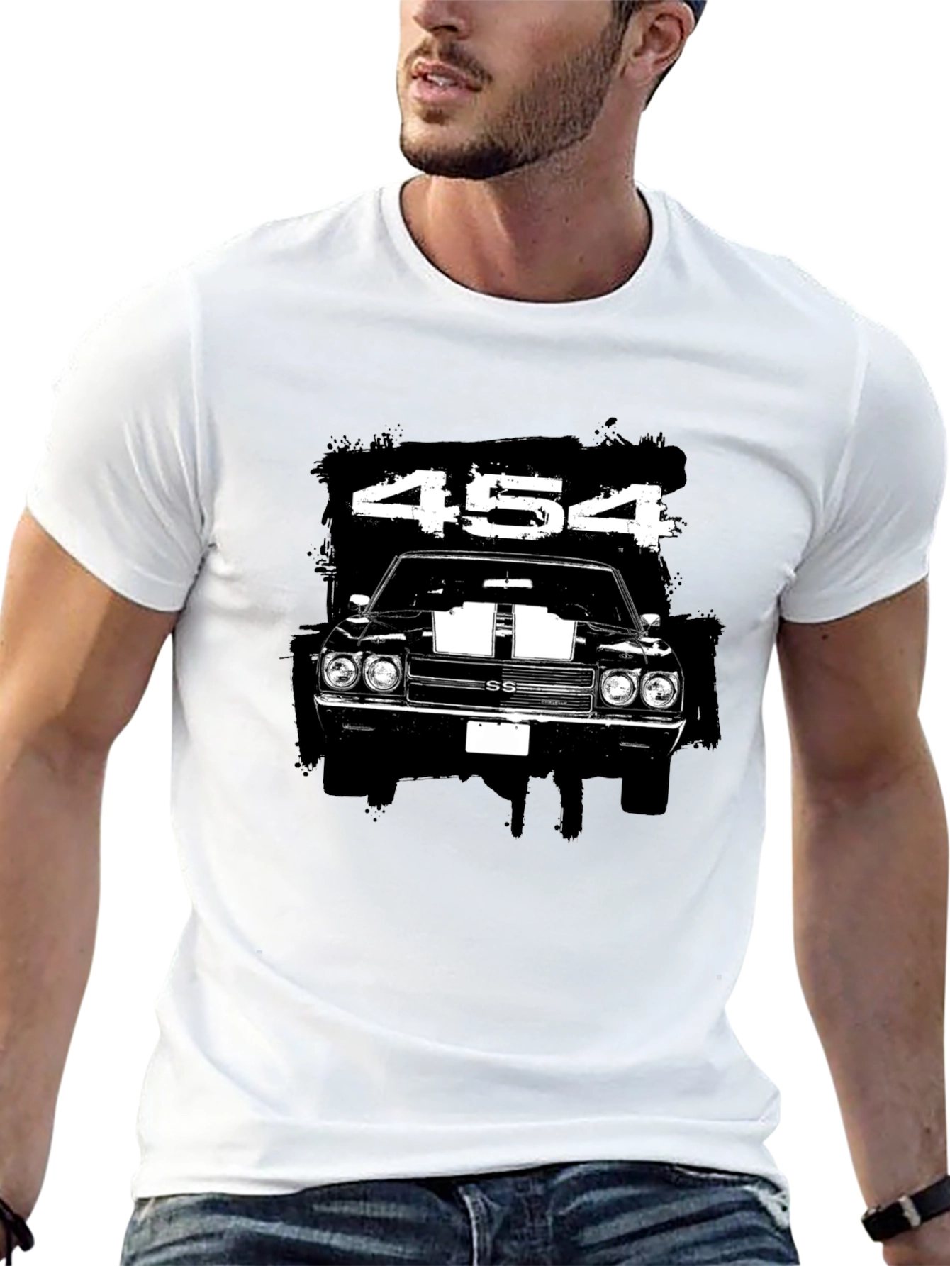 Black 454 Muscle Car Graphic Black T-Shirt view 13