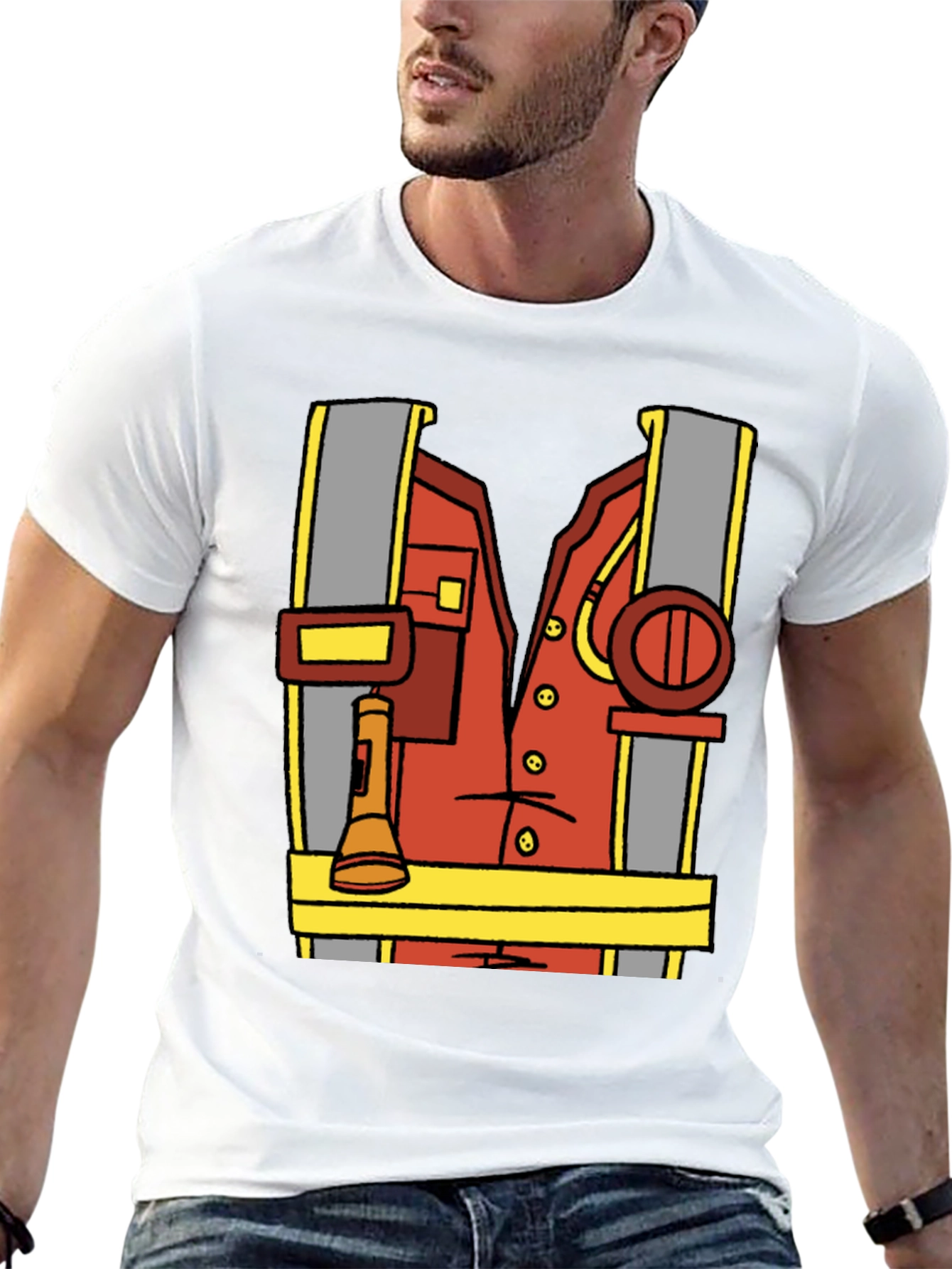 Black Cartoon Firefighter Costume Tee view 13