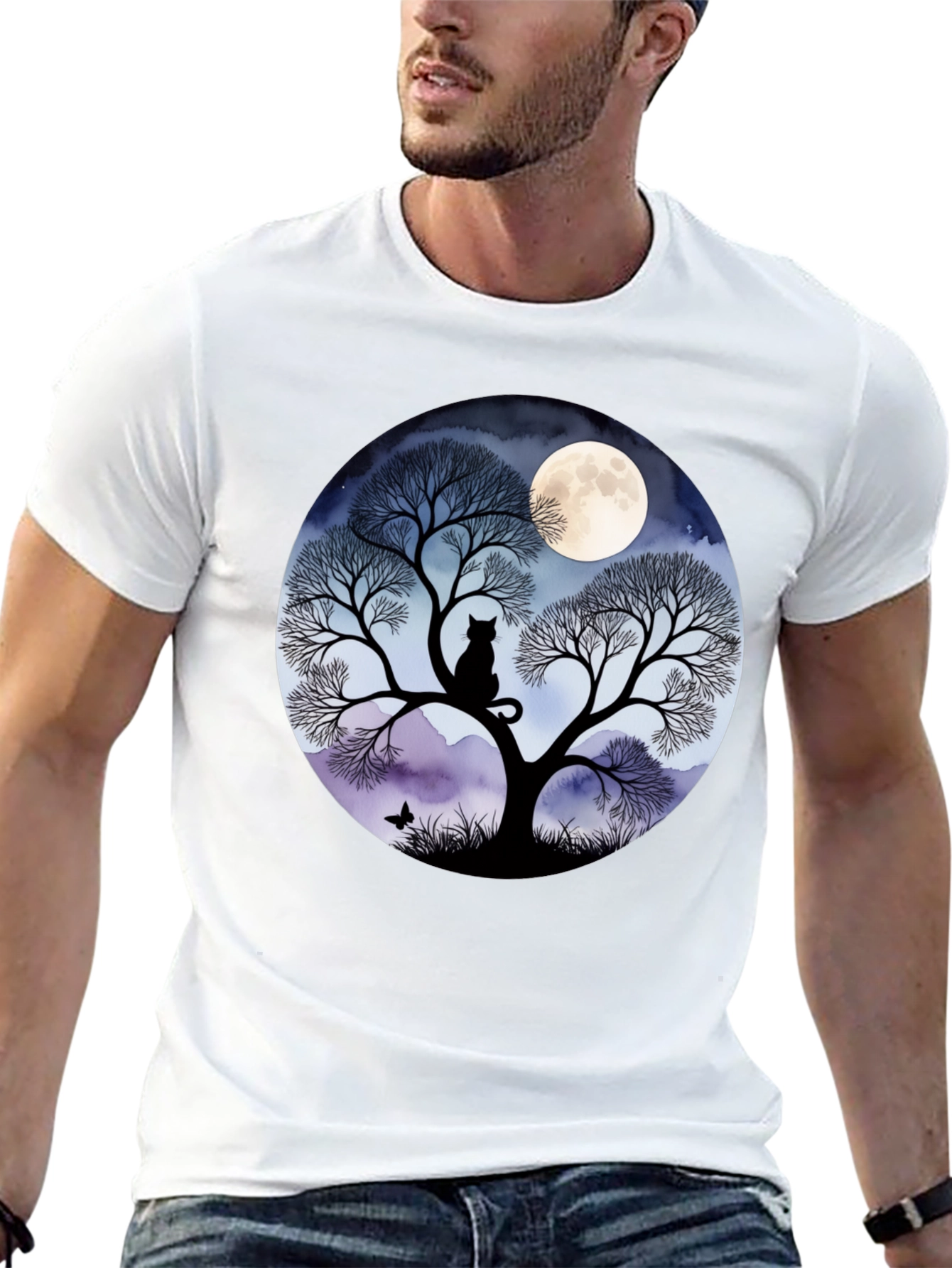 Black Moonlit Cat Tree Graphic Tee view 13