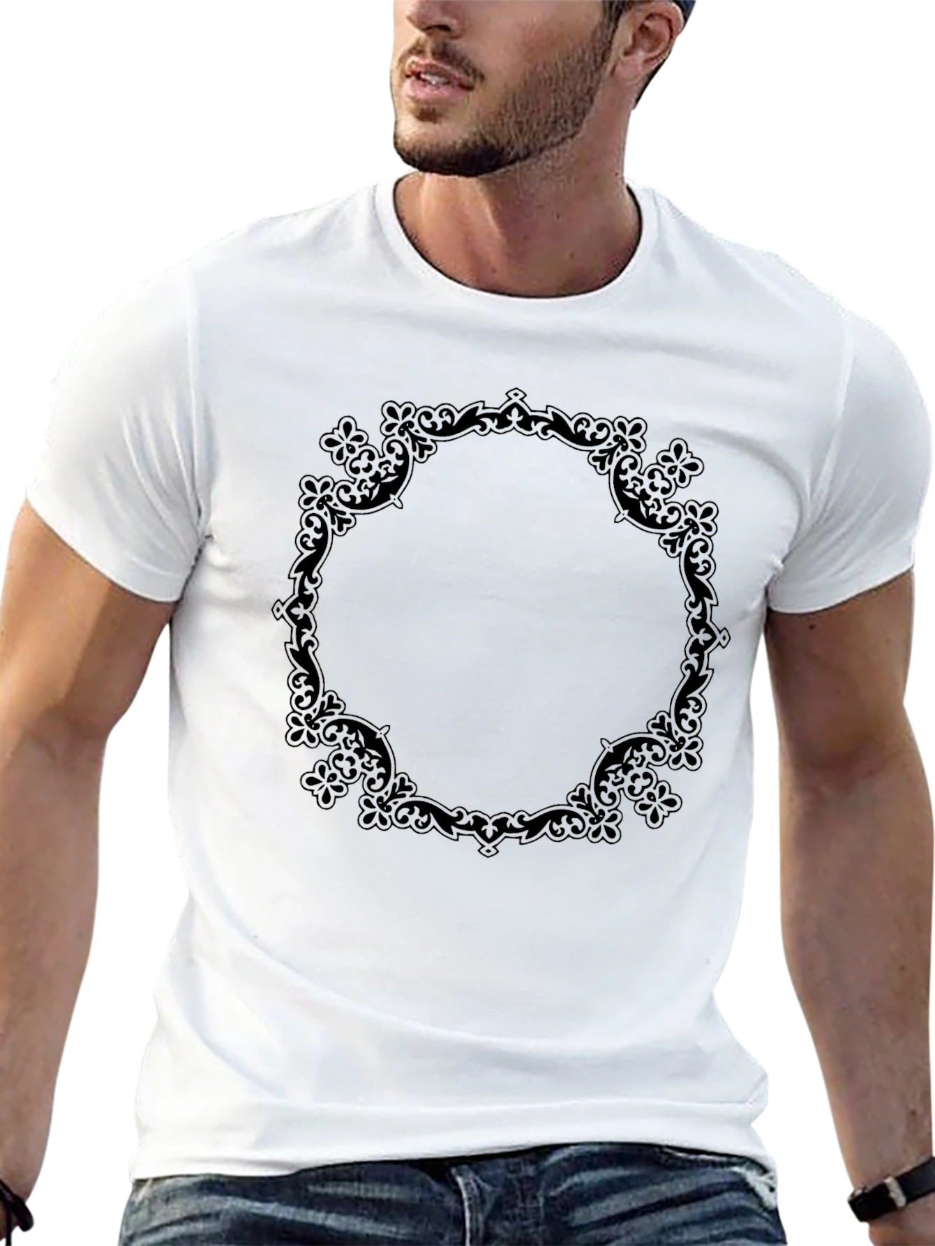 Elegant Black Ornate Circle T-Shirt - 13