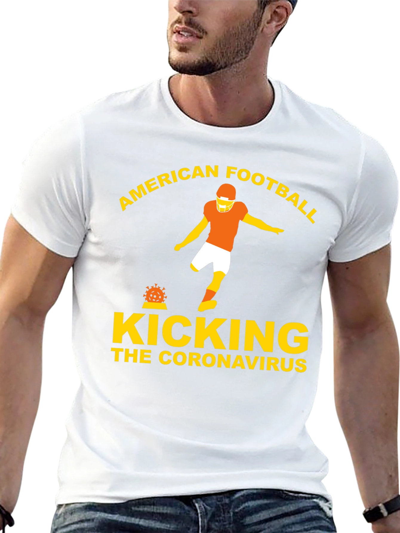 Black American Football Kicking Coronavirus Graphic Tee view 13