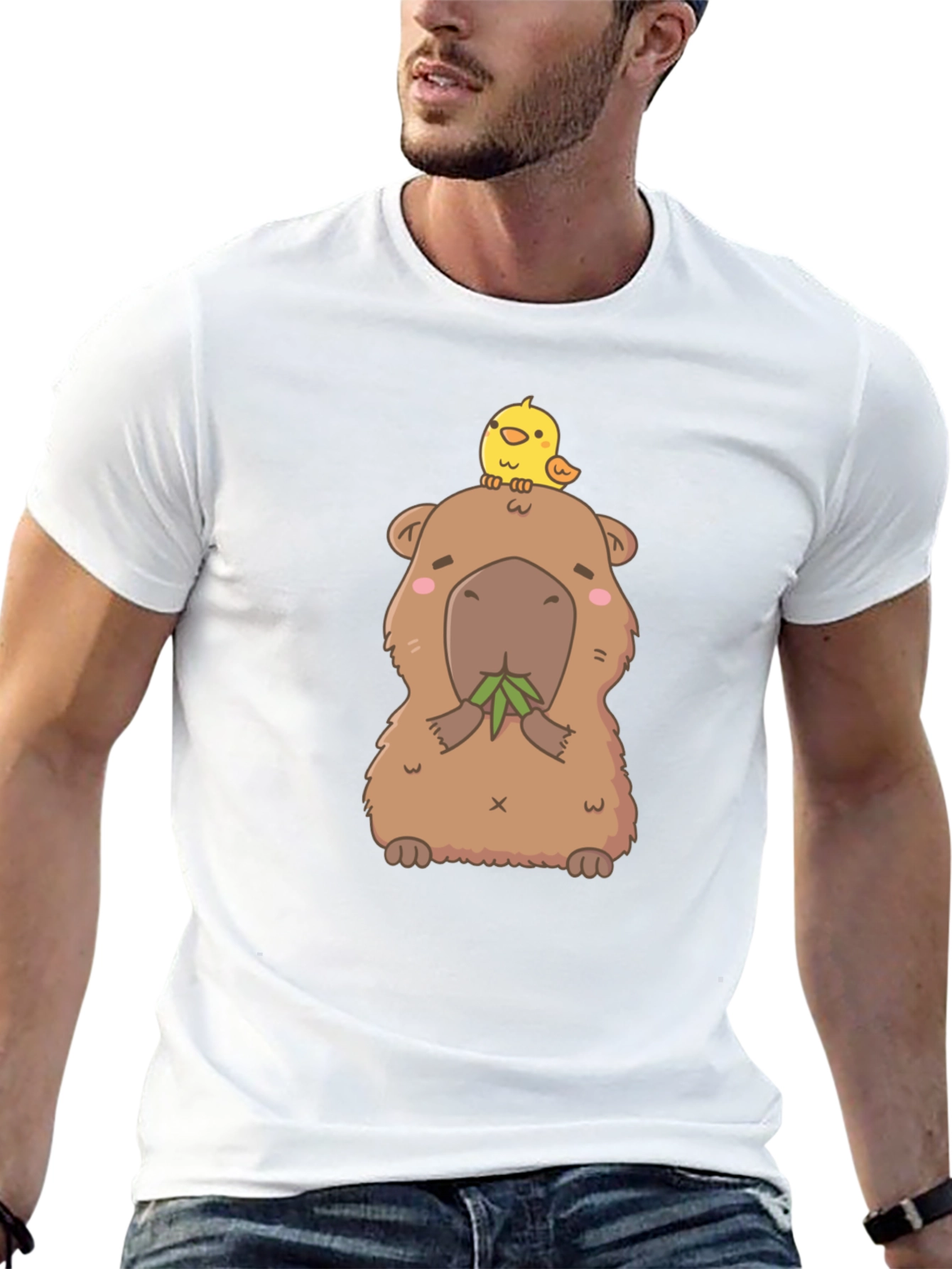 Black Cute Capybara & Chick T-Shirt - Unisex Cotton Tee view 13