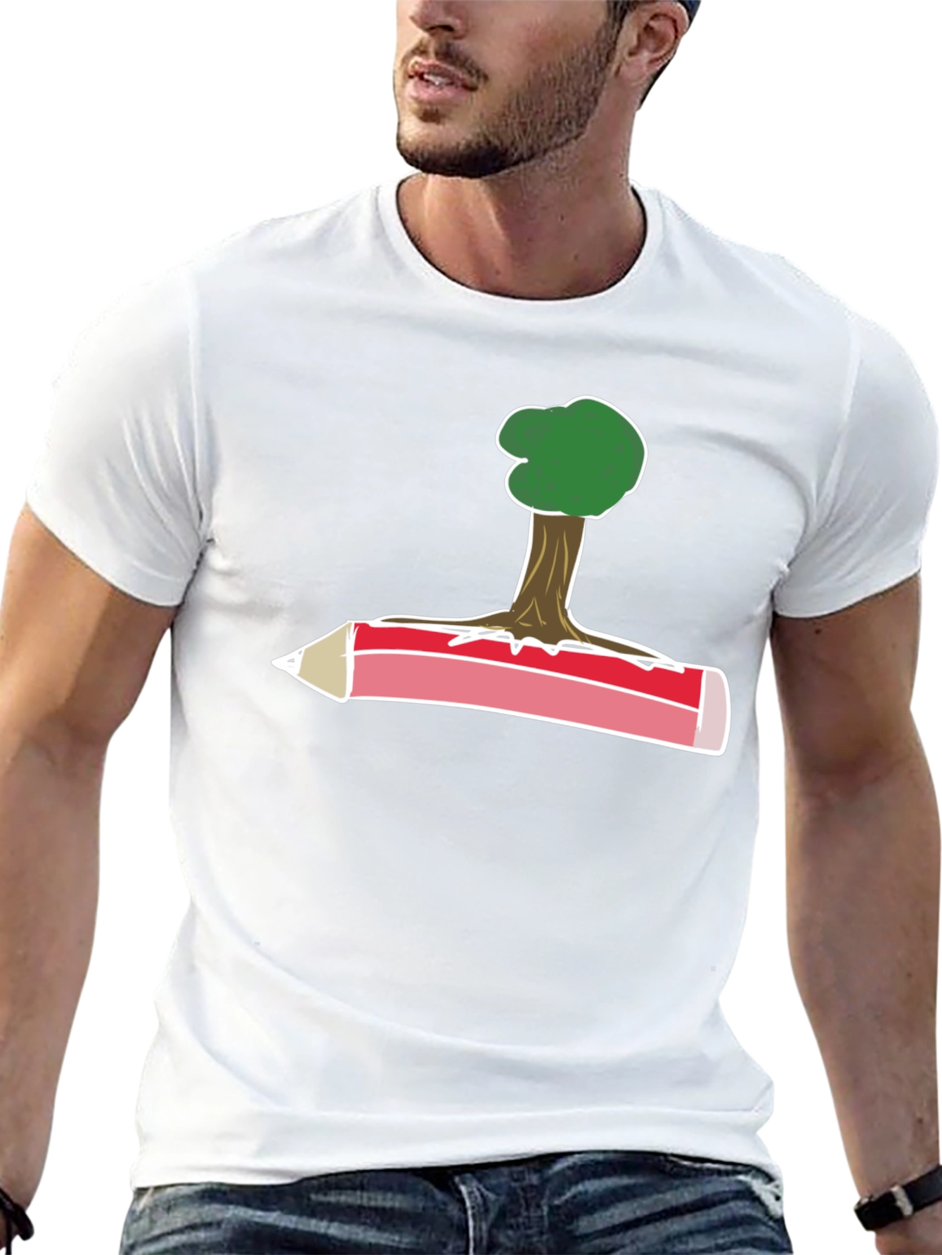 Black Tree & Pencil T-Shirt - Nature Inspired Tee view 13