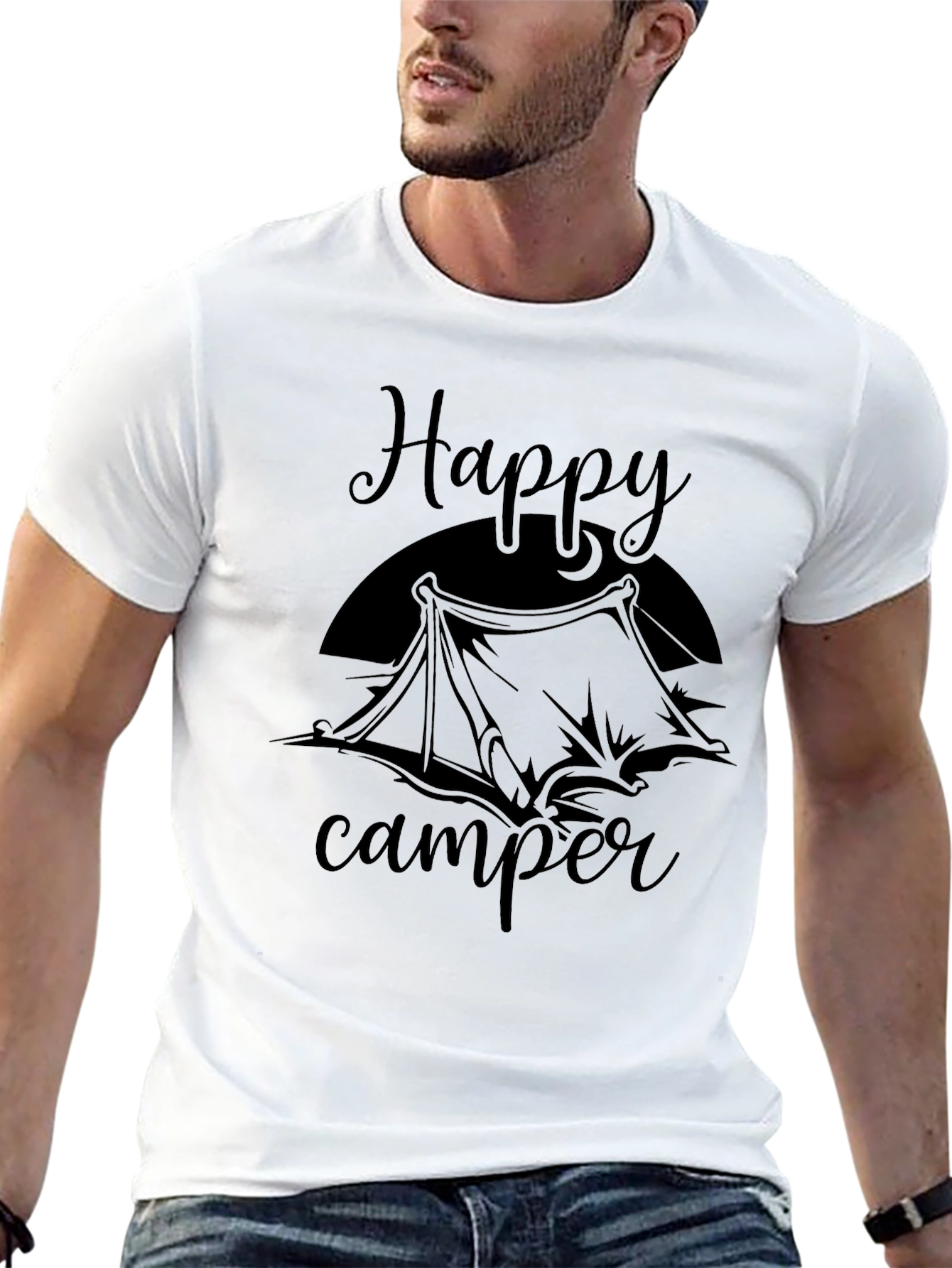 Black Happy Camper Graphic Tee - Black Cotton T-Shirt view 13