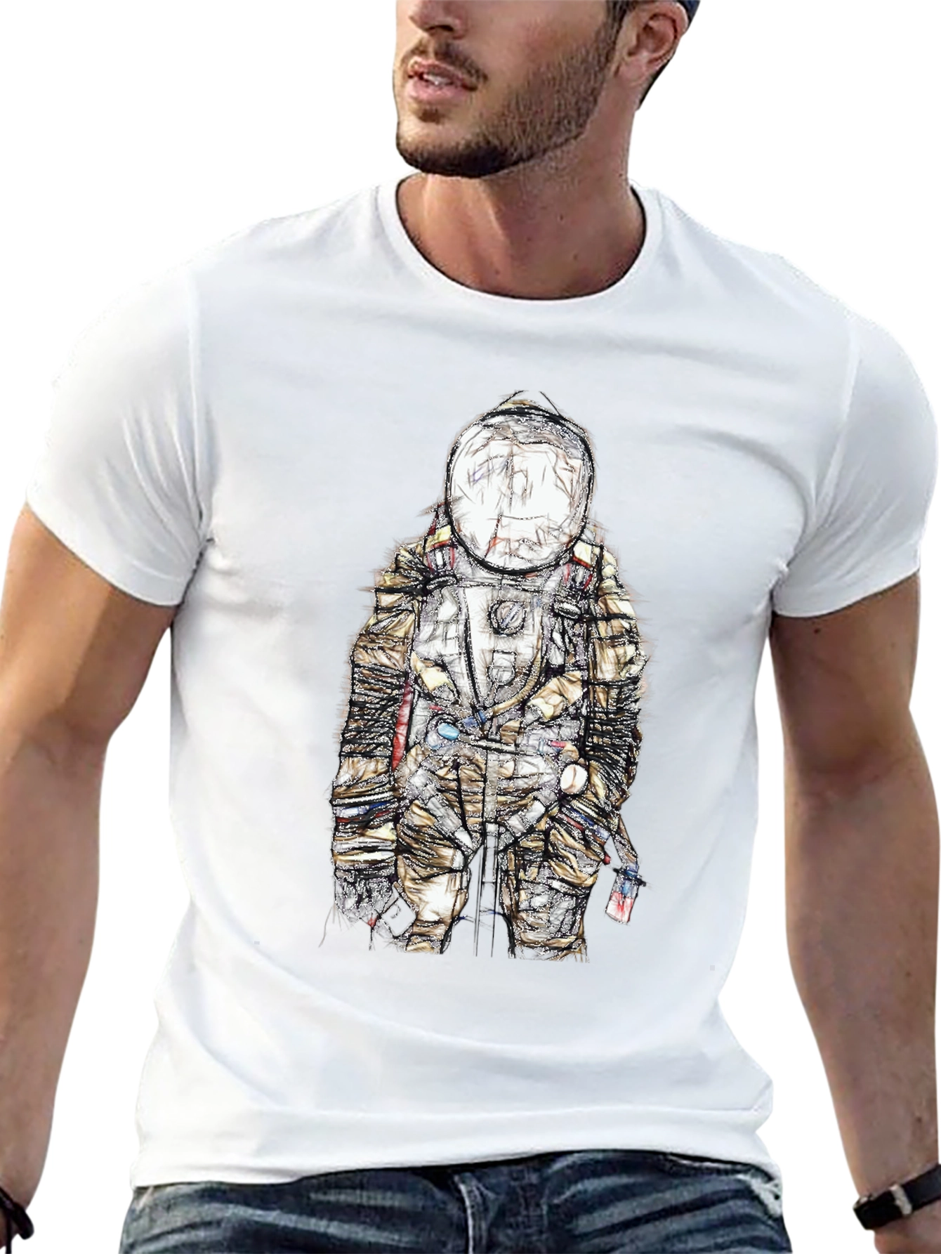 Black Astronaut Sketch Graphic Tee - Black view 13