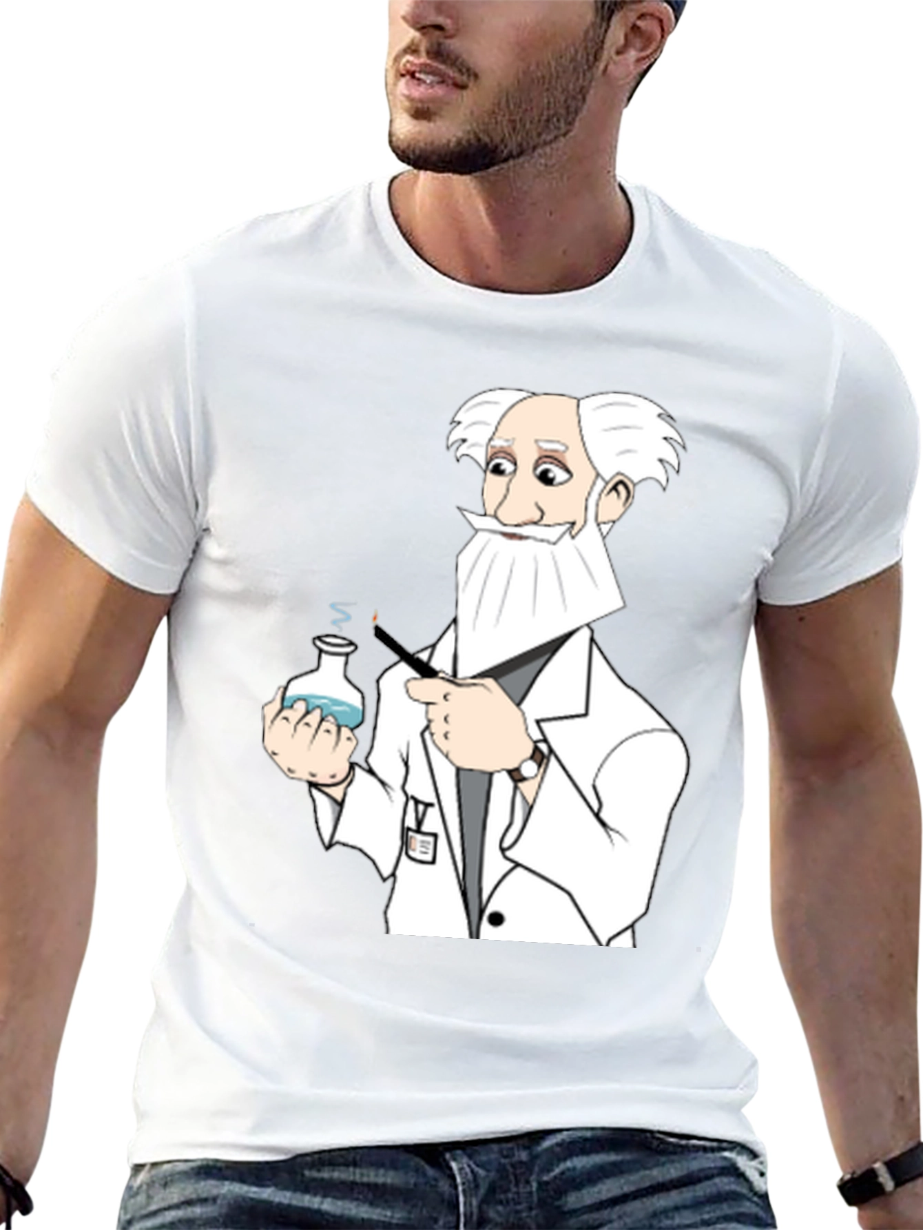 Black Mad Scientist Cartoon T-Shirt - Black Cotton Tee view 13