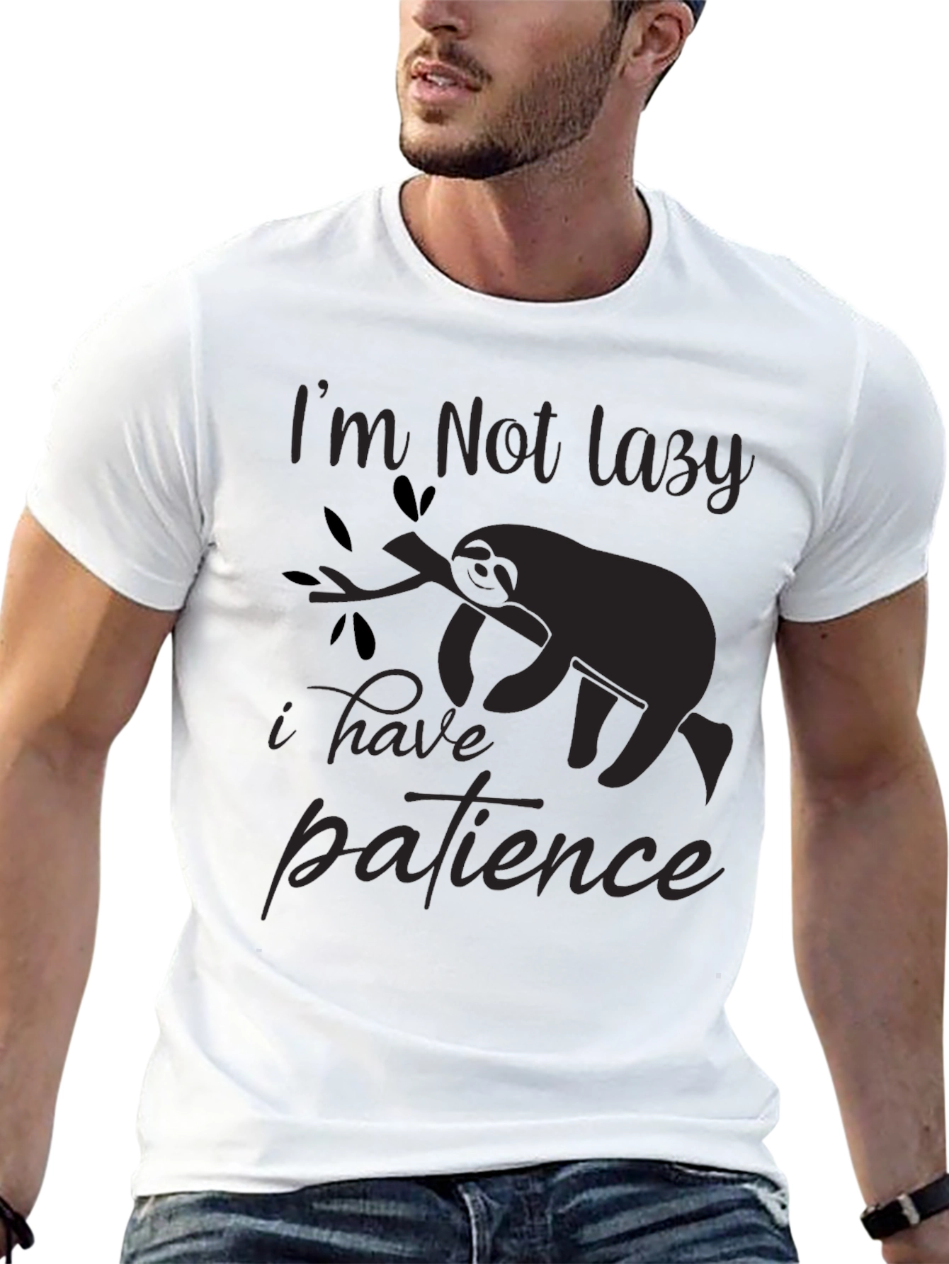 Black I'm Not Lazy T-Shirt Sloth Patience Graphic Tee view 13